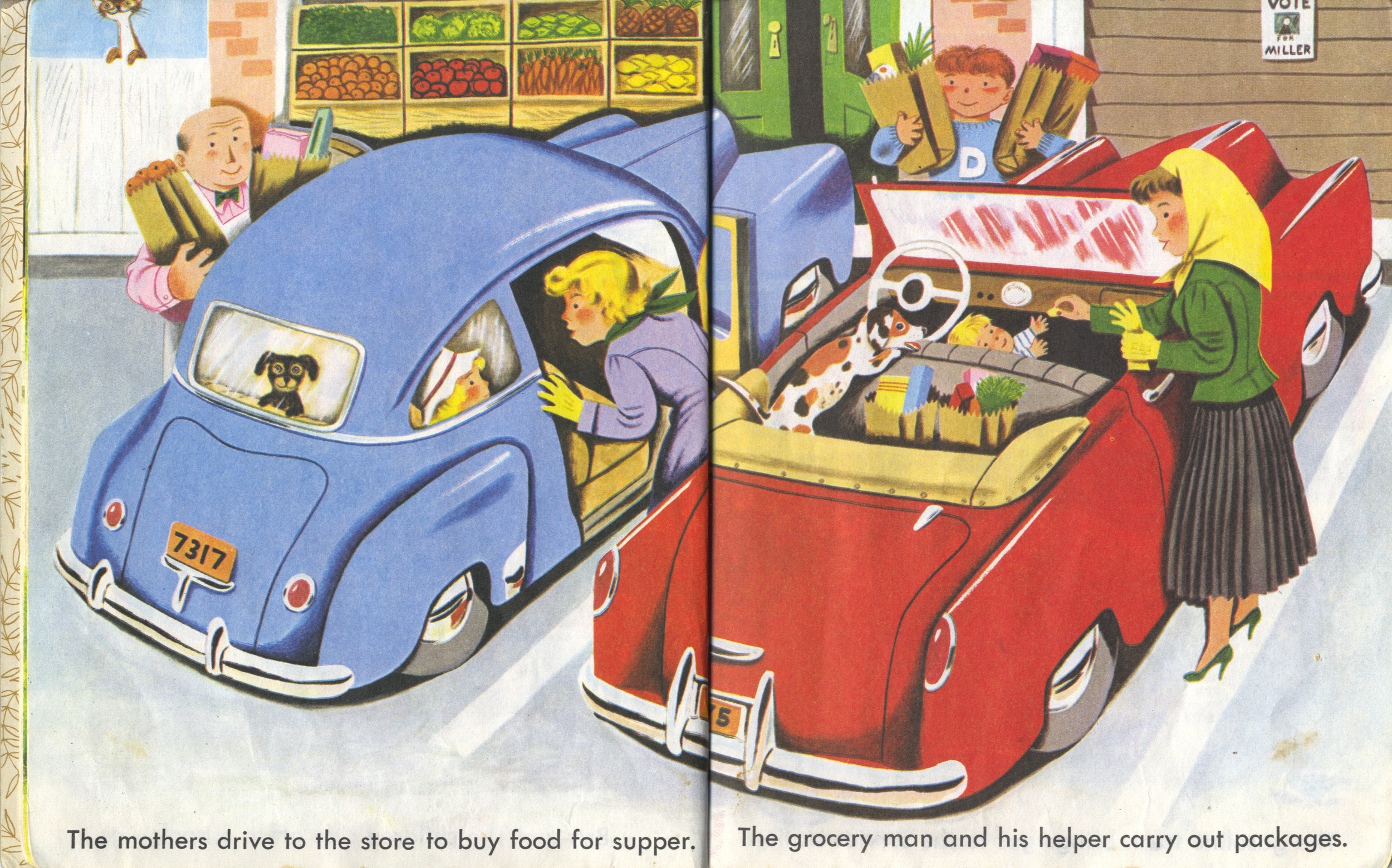 Scarry, Ladies at the Grocery Store, Cars and Trucks . In the heyday of postwar affluence. Enjoy while it lasts, people. 