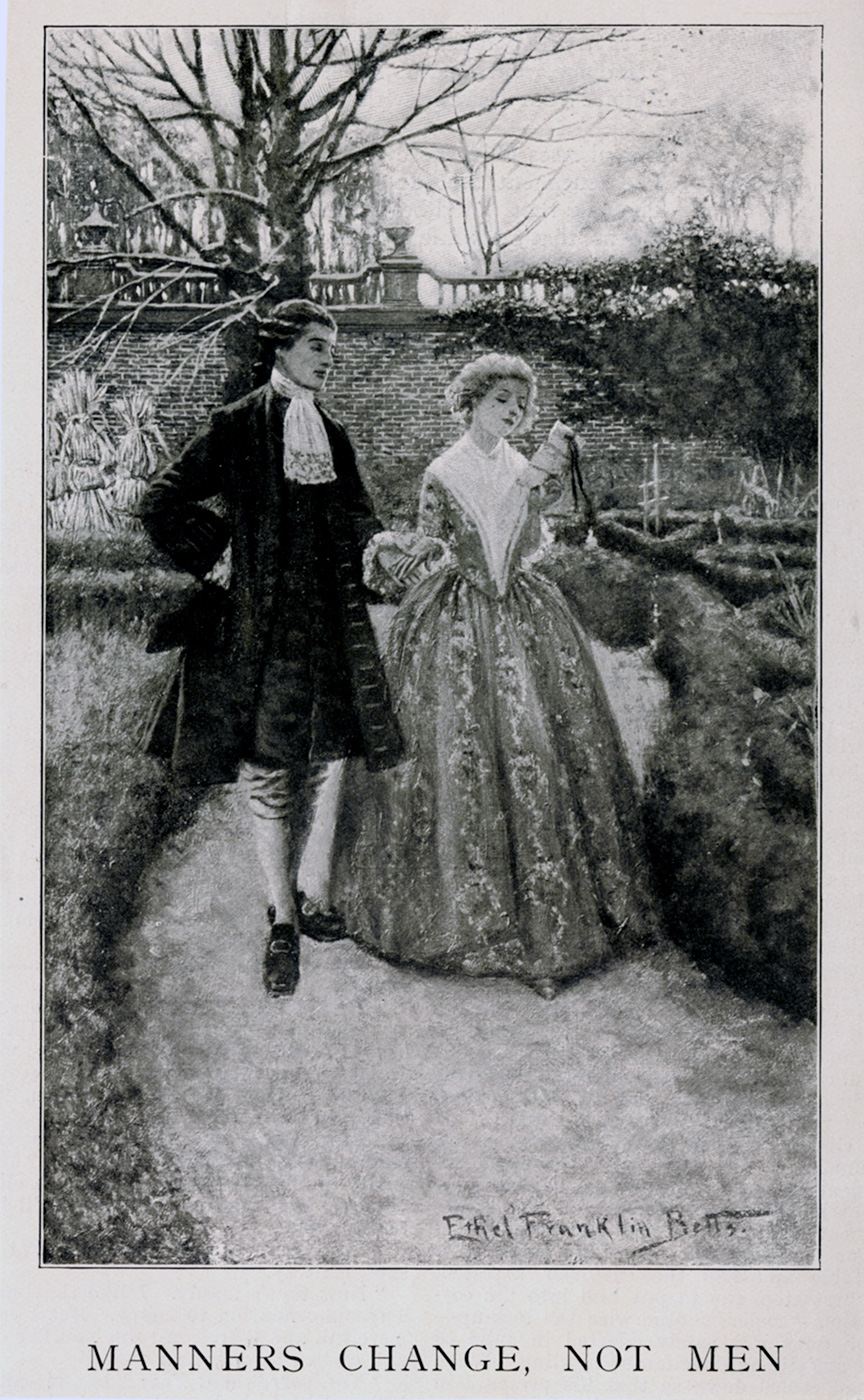 Ethel Franklin Betts, "Manners Change, Not Men". Harper's Monthly Magazine. Interior Illustration for a story by Edward Sanford Martin. September 1900. 