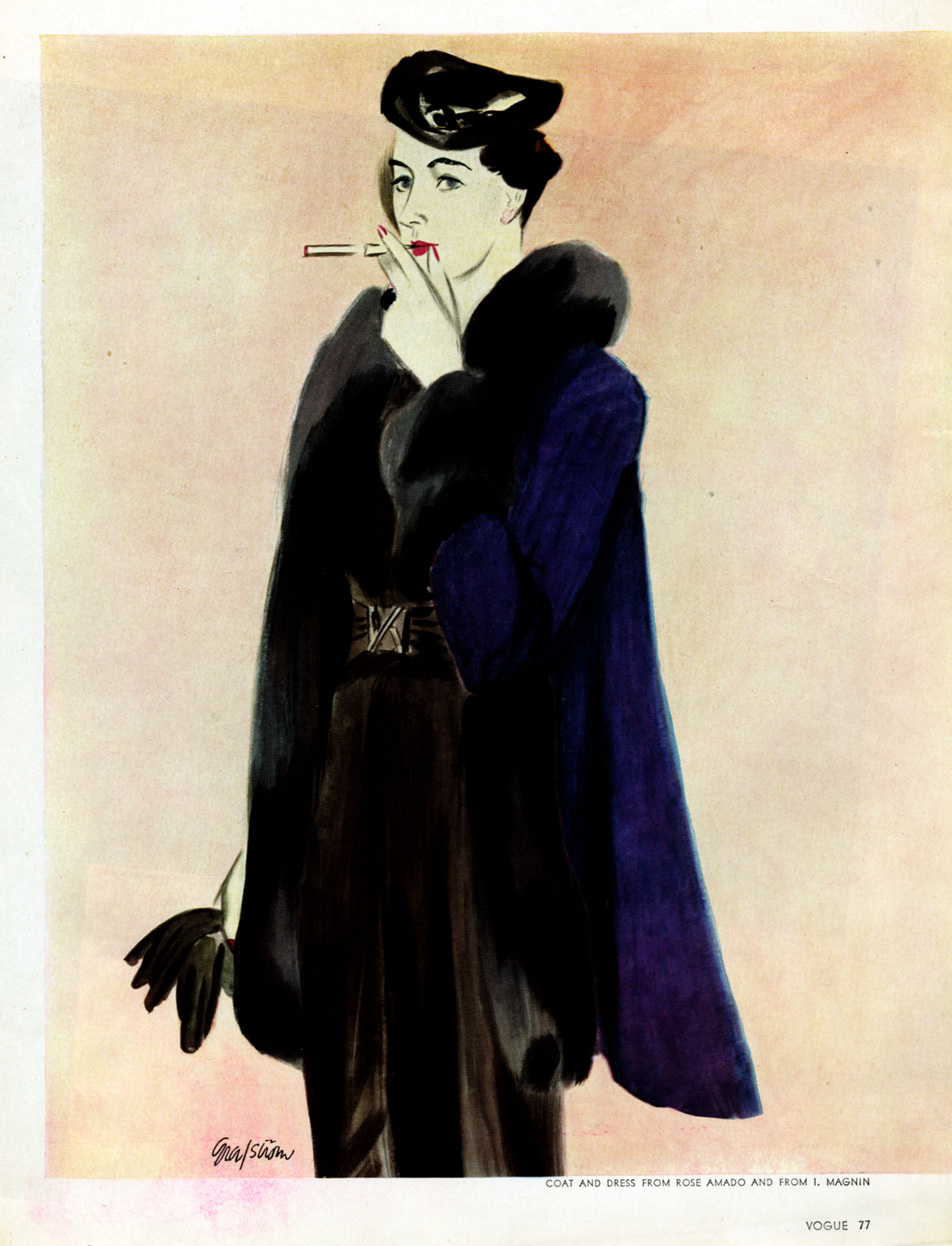 Ruth Grafstrom, "Coat and Dress from Rose AMado and from I. Magnin". Vogue . September 1, 1935.
