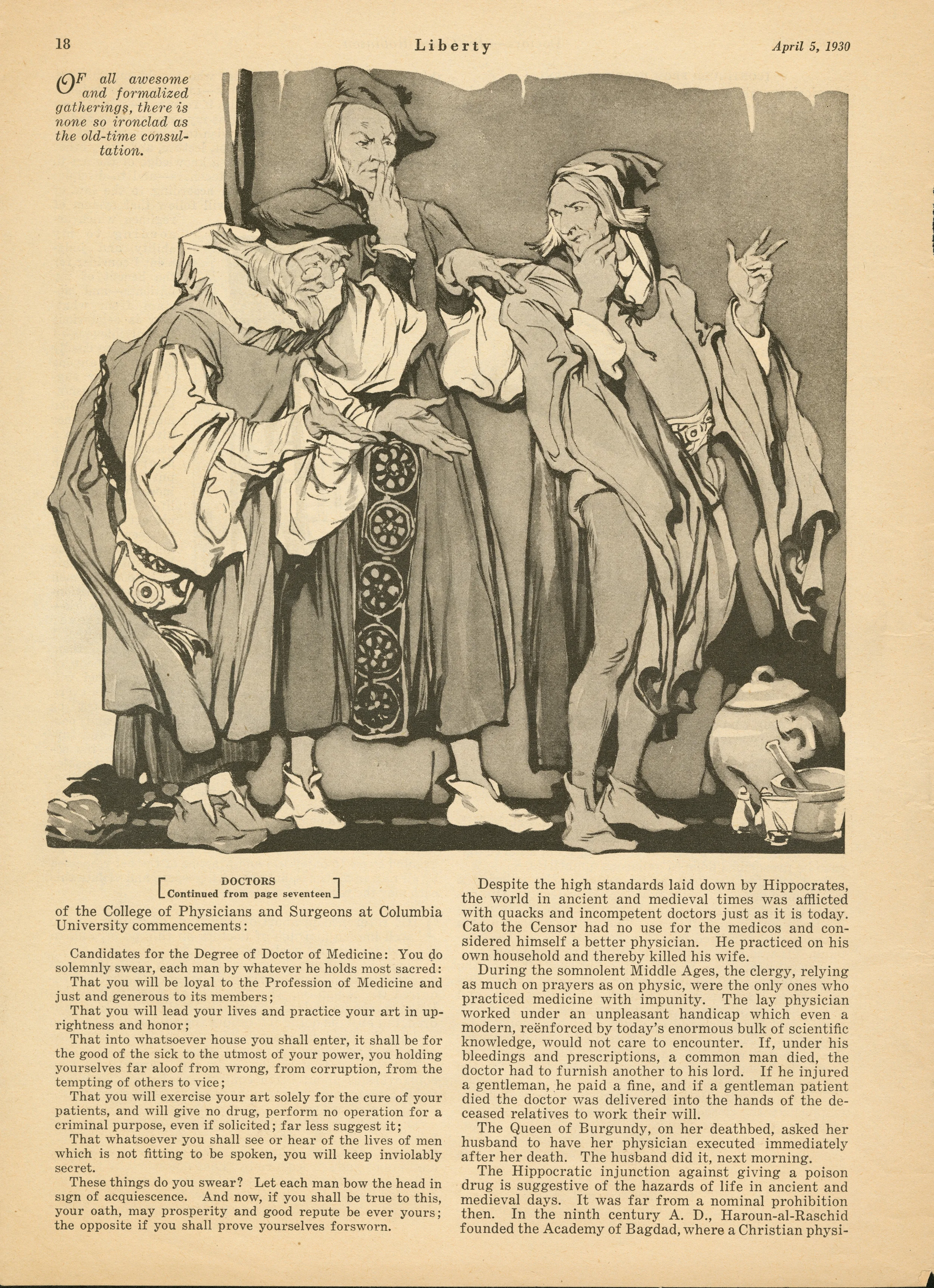 Clara Elsene Peck, "Doctors". Written by Grace Robinson. Liberty Magazine . April 5, 1930.