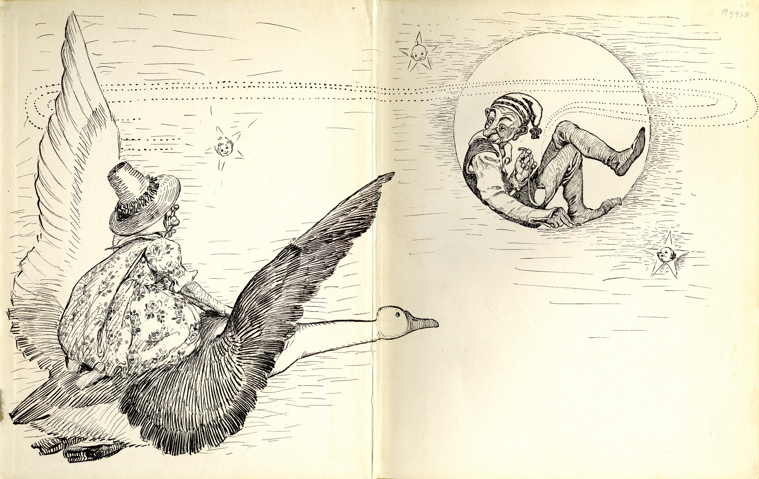 FY Cory, endpapers for The Fanny Cory Mother Goose. Bobs-Merrill Company Publishers. 1913.