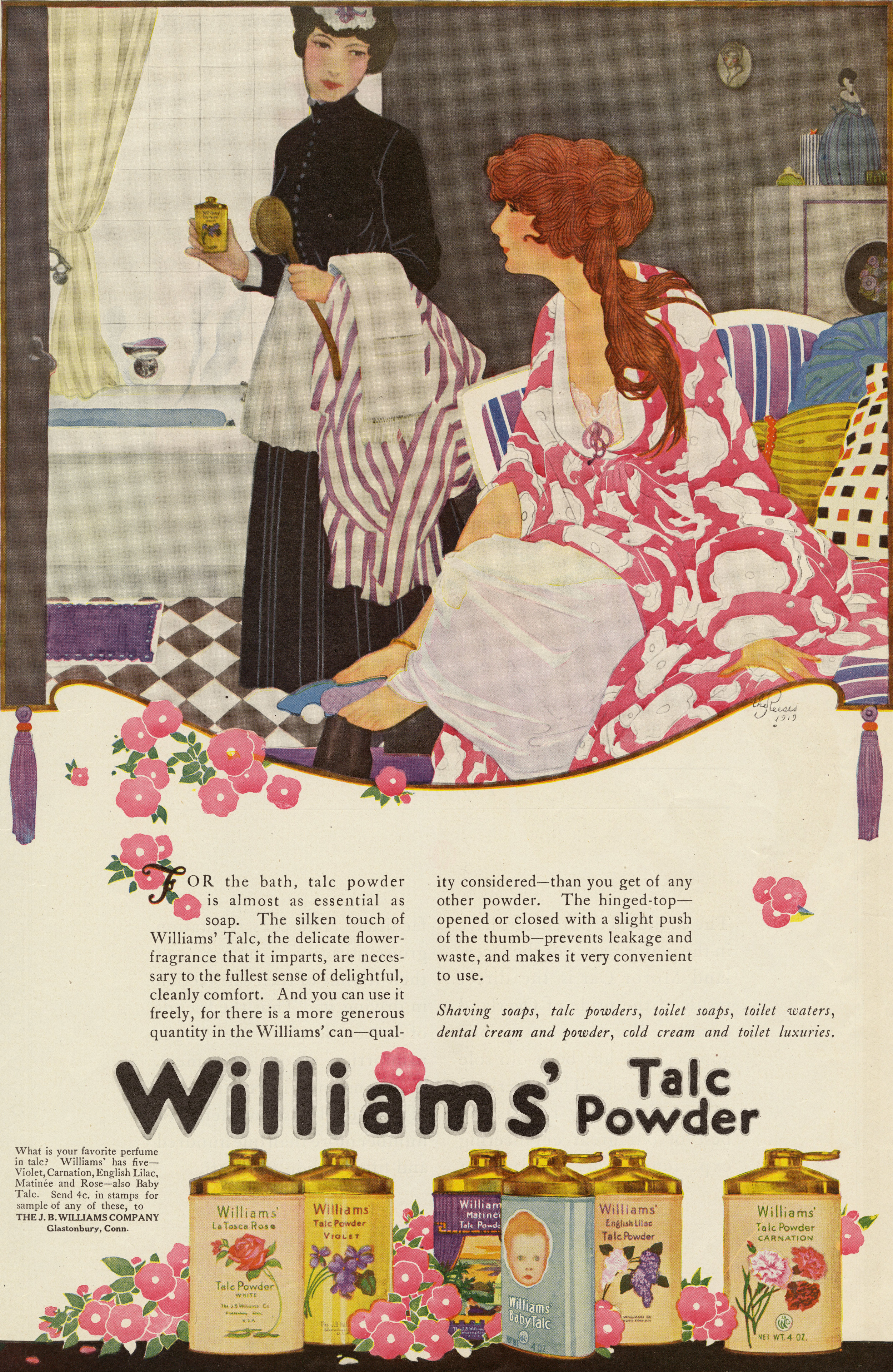 The Reeses, Print ad for Williams' Talc Powder. Ladies Home Journal . May 1919.