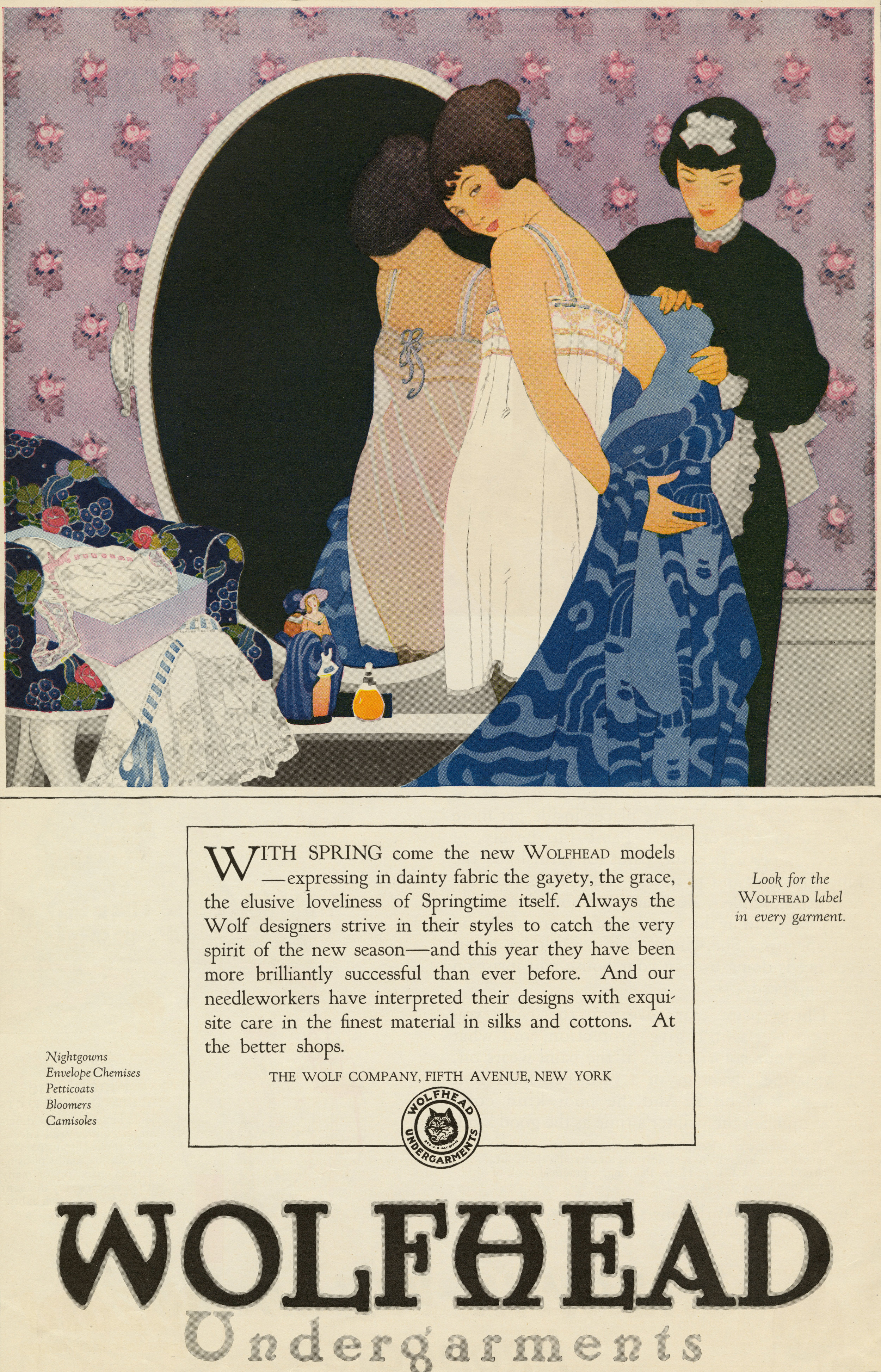 The Reeses, Print ad for Wolfhead Undergarments. Ladies Home Journal . March 1920.
