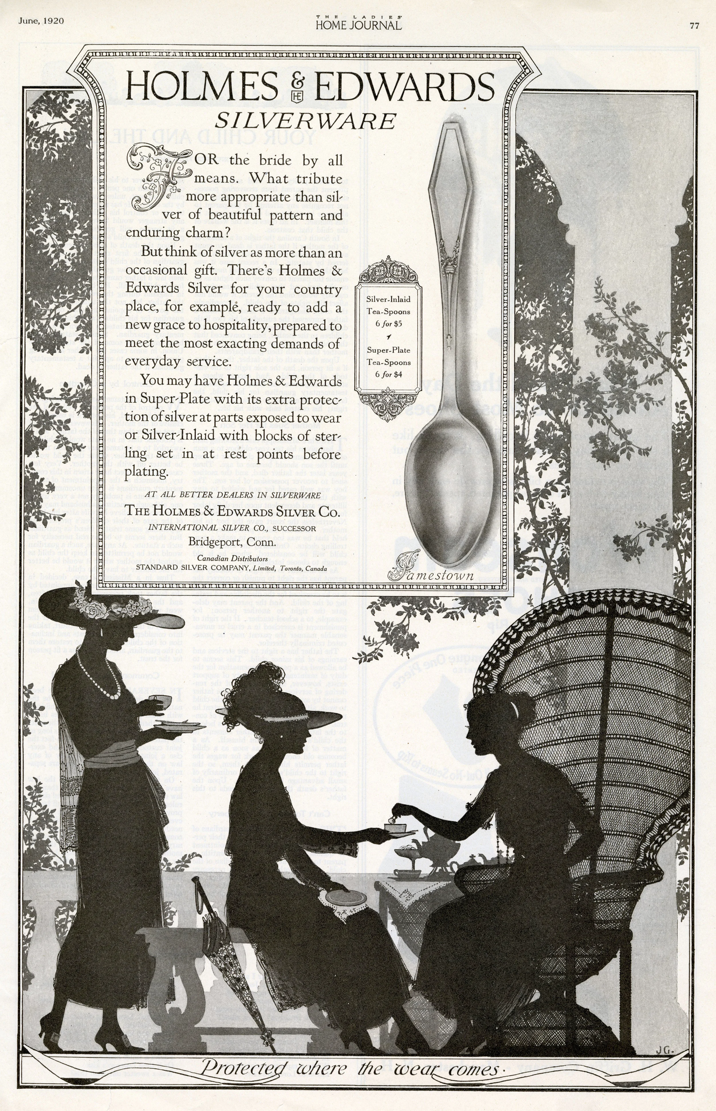 Gillespie, ad for Holmes & Edwards silverware. Ladies Home Journal. June 1920.