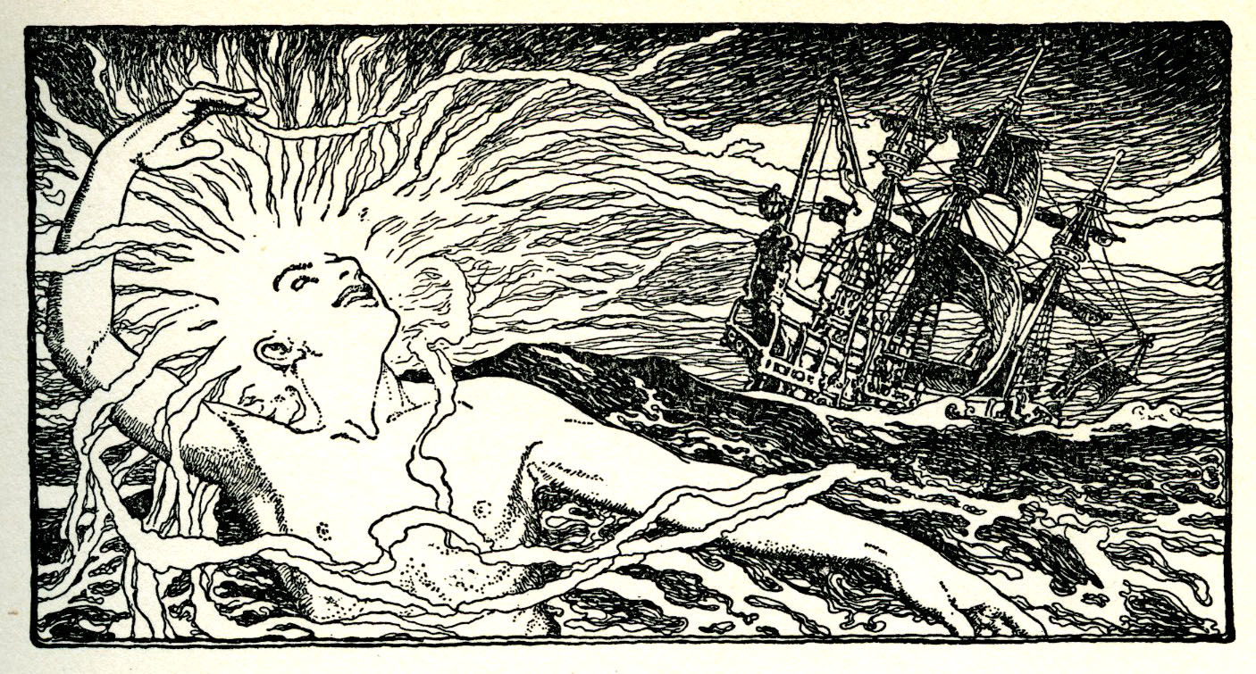 Elizabeth Shippen Green, black and white chapter header illustration from Tales from Shakespeare. 1922.