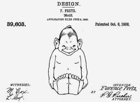 Florence Pretz' patent application drawing for her Billiken, 1908.