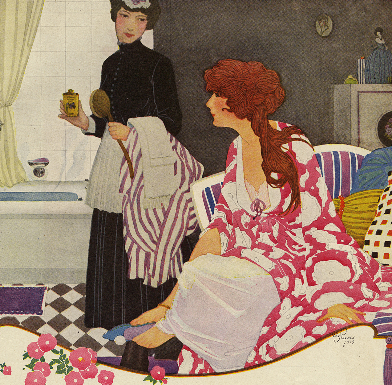 The Reeses (Emily Shaw and Walter O.), Detail, Williams Talc Advertisement , Ladies Home Journal, May 1919. From the Walt Reed Illustration Archive, Modern Graphic History Library, Washington University in St. Louis. 