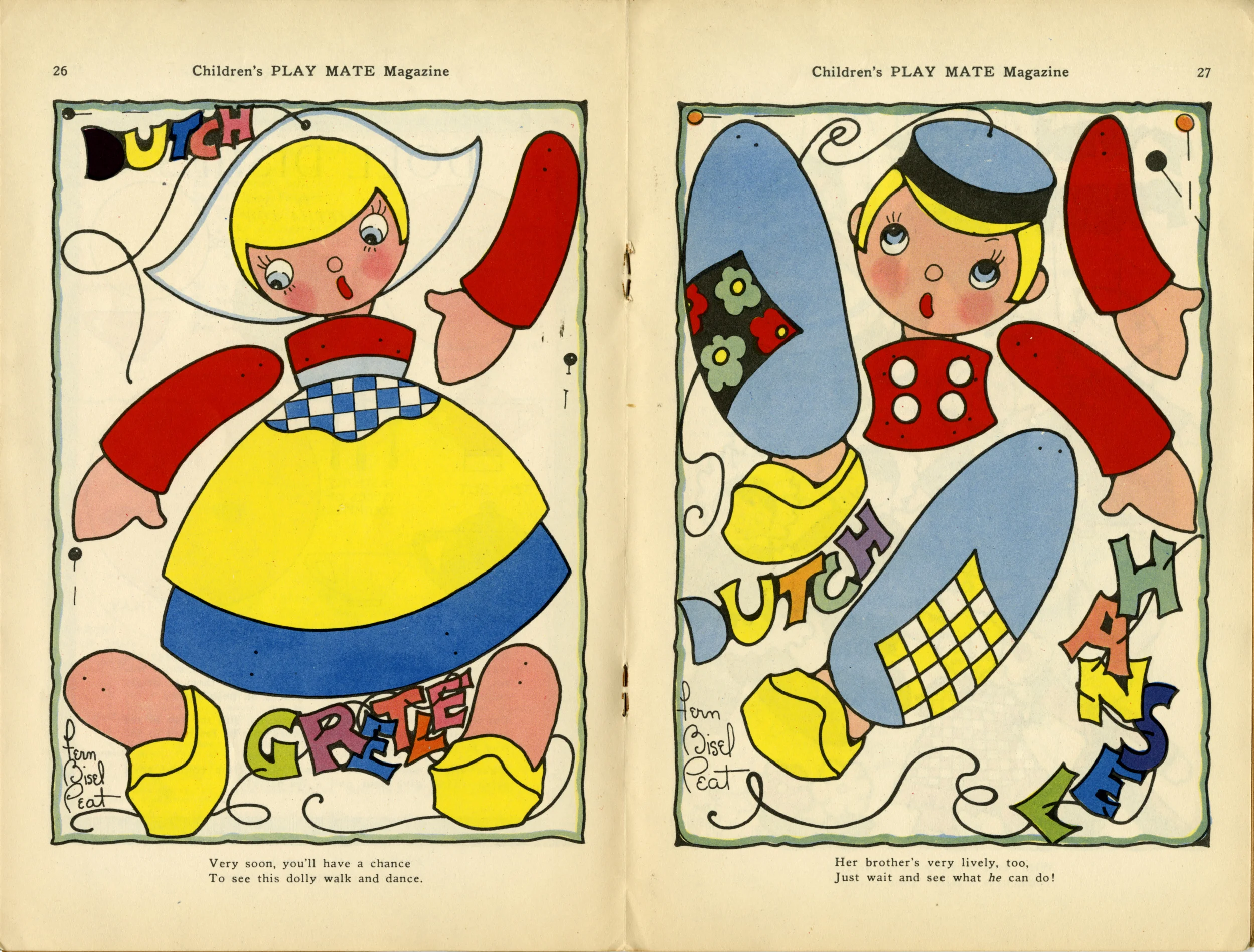 Fern Bisel Peat, paper cutout illustrations, Playmate . July 1948 . 
