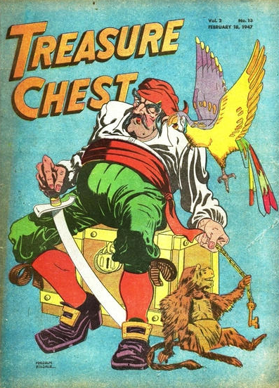 Malcolm Kildale, cover illustration, Treasure Chest comics, Volume 2, No. 13, February 1947. Clara Elsene Peck had a three page comic feature in this issue devoted to the story of "Young George Washington." Note: this image was acquired from the Grand Comics Database . It is not in the Walt Reed Archive, and I have not seen the Clara Peck story referred to above. 