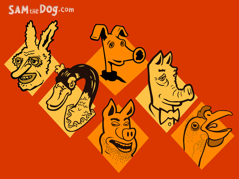 D.B. Dowd, Character Ensemble, Sam the Dog.com, 2001. Back in the day I produced online animation based on the characters I created for an illustrated serial that ran in the St. Louis Post-Dispatch, 1997-99. Again, shown for media contrast: all vector. 