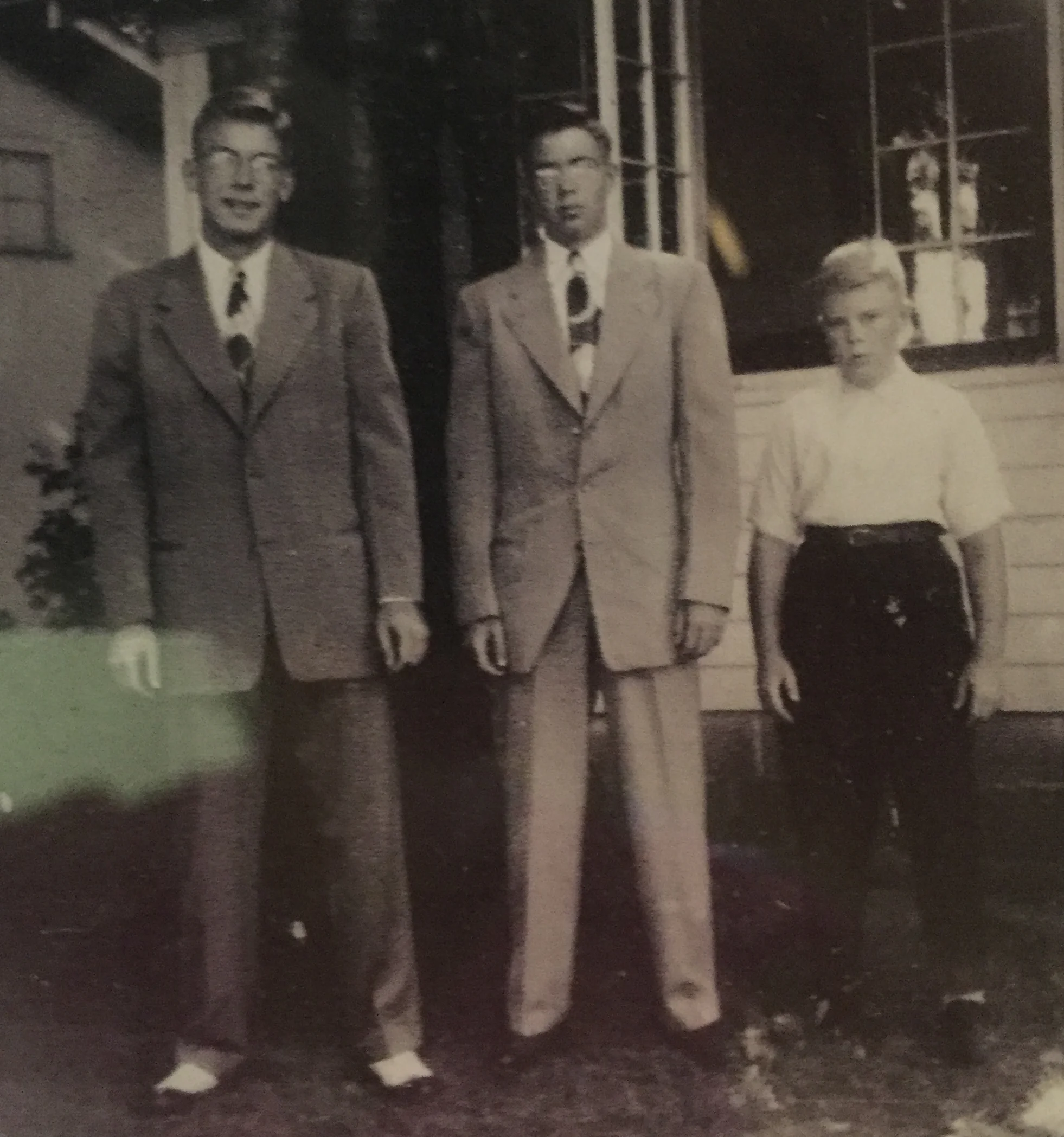 David D. Dowd, Jr., John C. "Jack" Dowd, and James F. Dowd. Family snapshot taken by David D. Dowd, Sr. or Martha Combrink Dowd, late 1940s. Shady Shores Resort, Dowagiac, Michigan. Photo courtesy of Deb Clinebell (née Dowd, daughter to Jim and Betty).