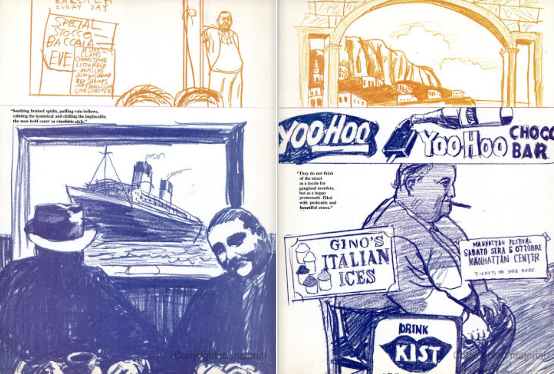 Robert Weaver, story illustration for Little Italy: Study of an Italian Ghetto , by Nicholas Pileggi, New York Magazine , August 12, 1968. Art directed by Milton Glaser. (Pileggi later wrote Goodfellas .) We looked at tear sheets for this story in class. 
