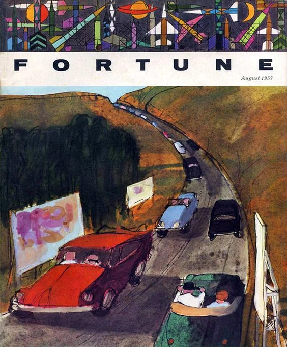 Robert Andrew Parker, Cars on Highway , cover illustration, Fortune Magazine, August 1957.