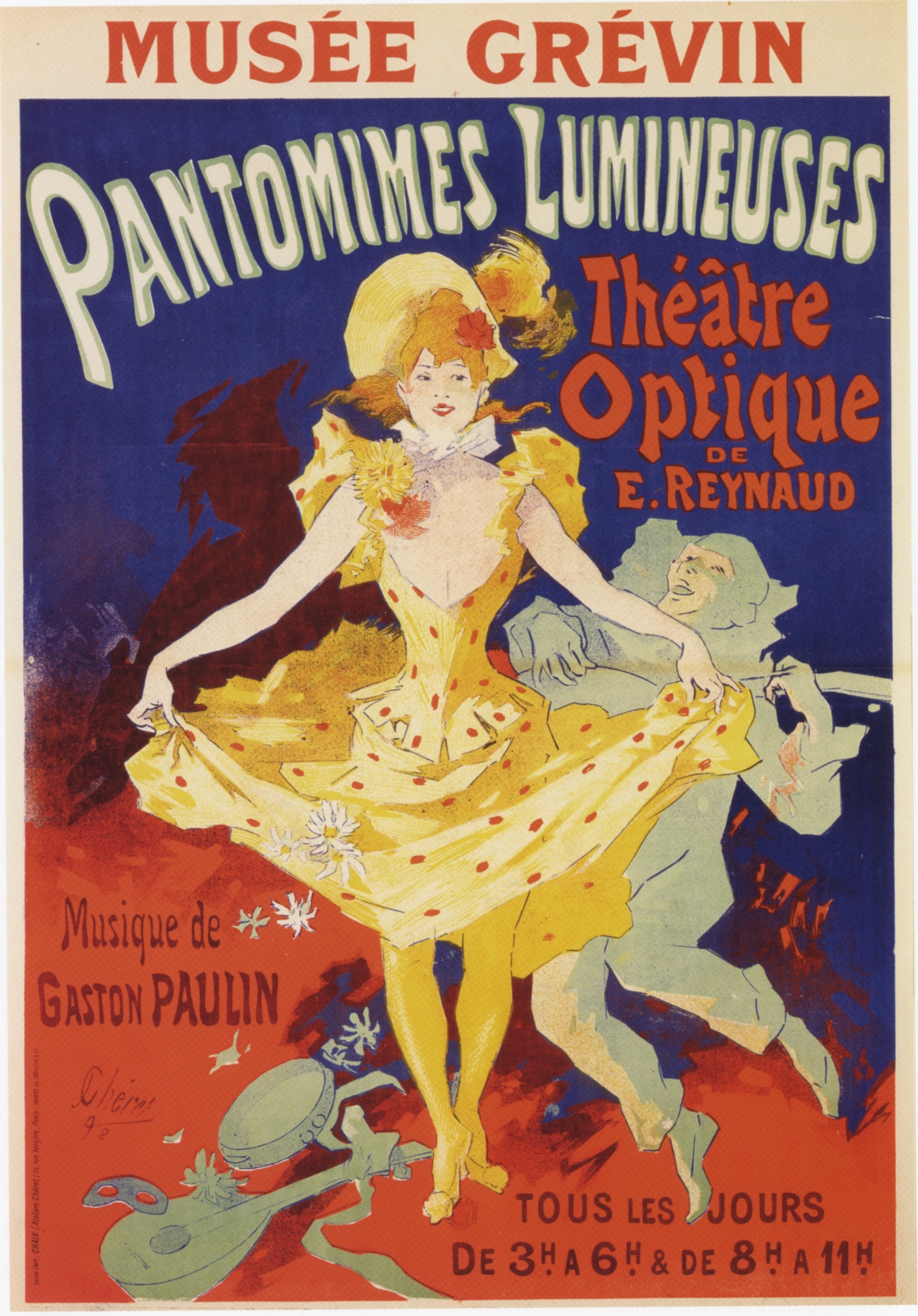 Jules Chéret, Pantomimes Lumineuses , advertising poster for early motion picture screening, 1898.