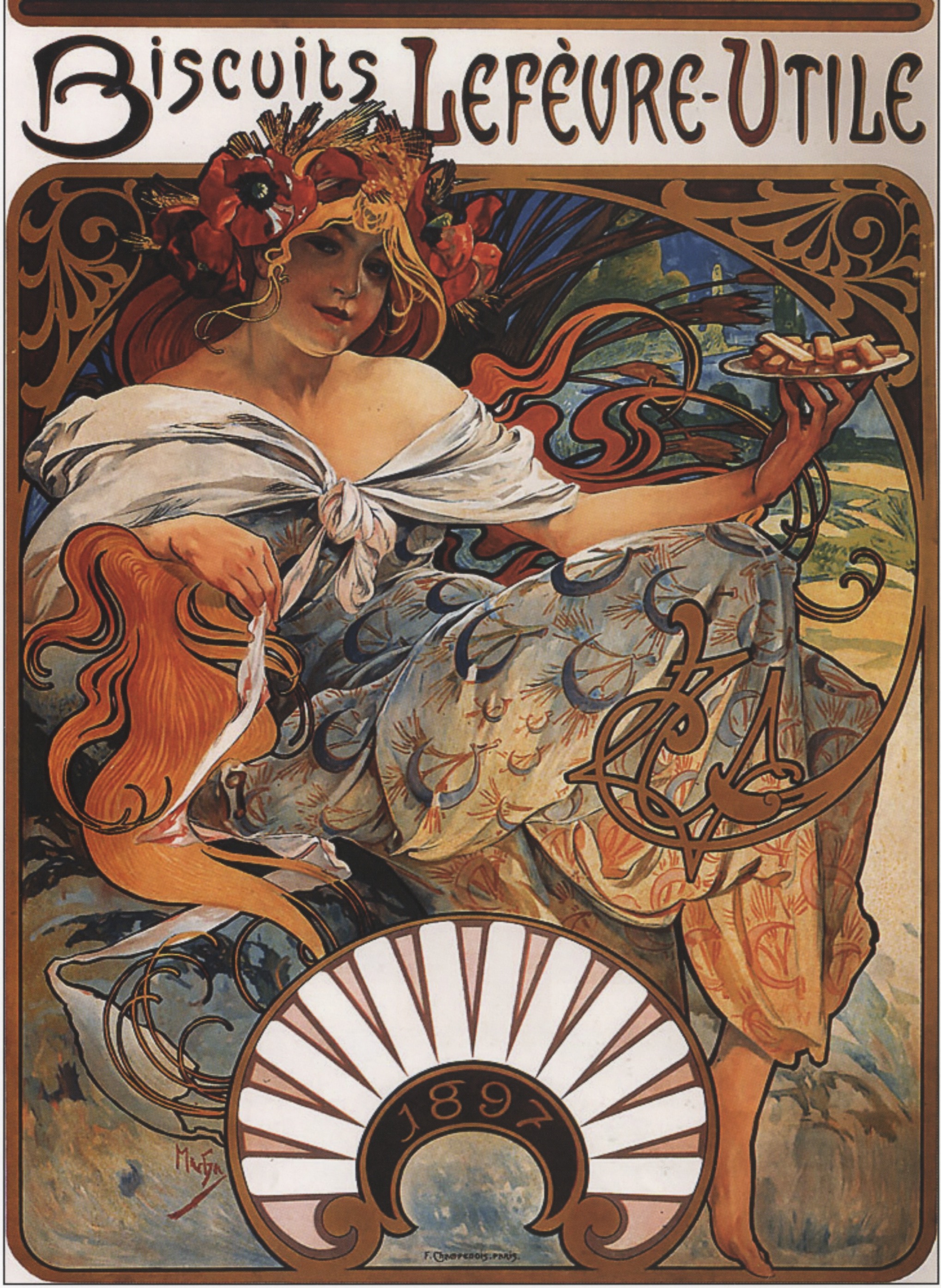 Alphonse Mucha, advertising poster for Biscuit Lefevre-Utile, 1896.