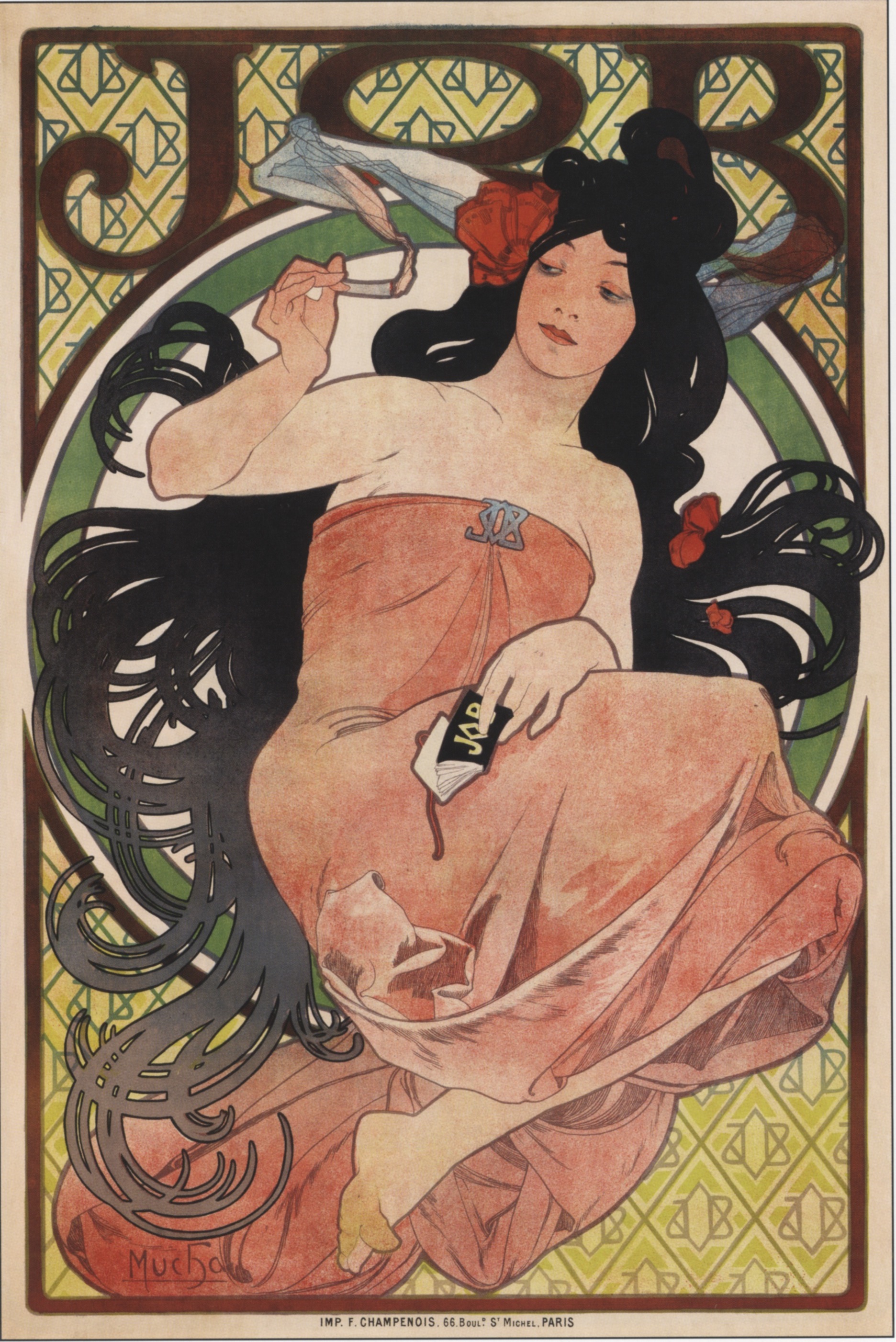 Alphonse Mucha, advertising poster for Job Cigarette Papers, 1898.
