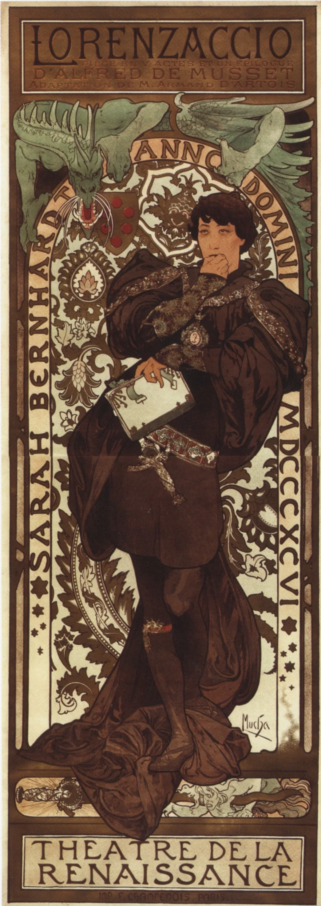 Alphonse Mucha, poster design for Lorenzaccio , starring Sarah Bernhardt. Theatre de la Renassiance, Paris. 1896. Lithograph.