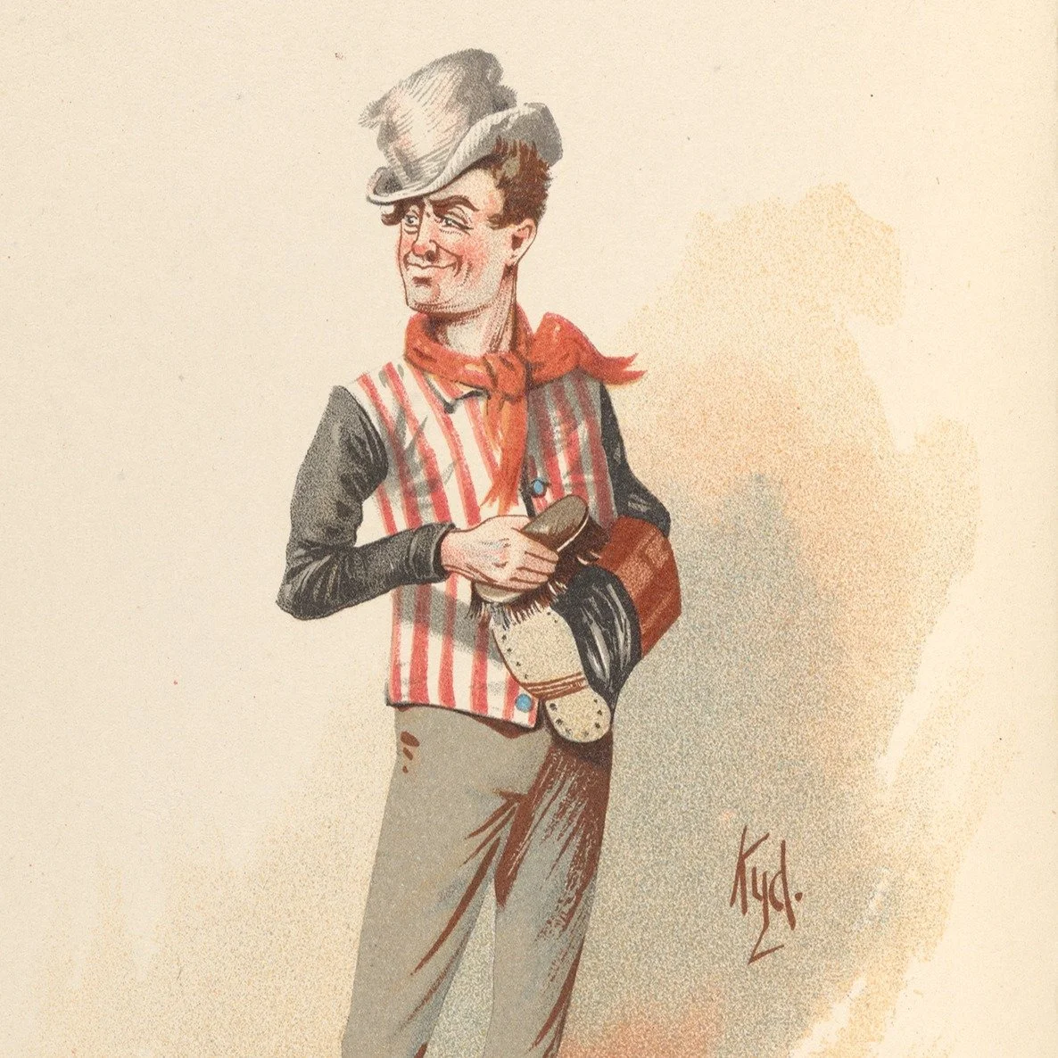 Chromolithograph of Sam Weller, the character who saved the Pickwick Papers in 1836, from a portfolio of Dickens characters by "Kyd" (a pseudonym for Joseph Clayton Clarke), 1889. From a chapter on the history of the novel in Reading Pictur