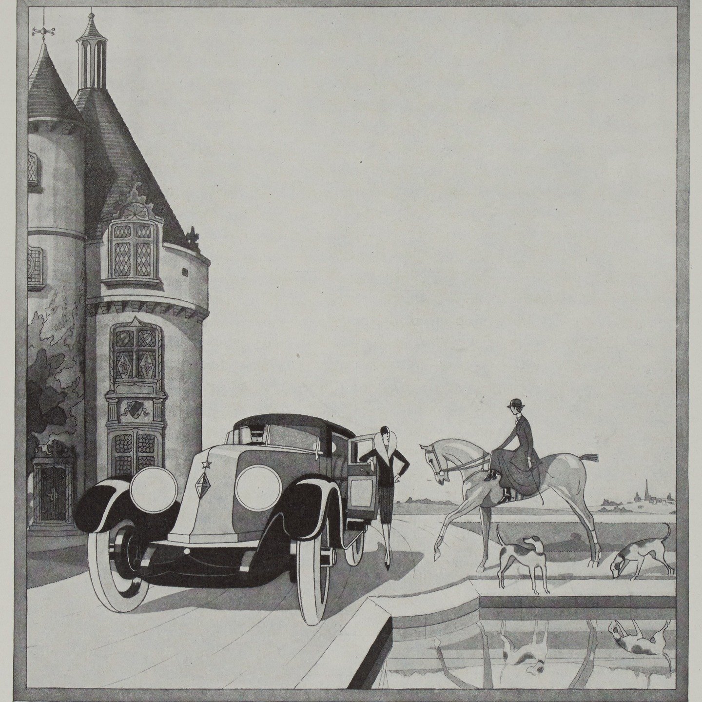 Raymond Loewy, the first celebrity industrial designer who streamlined the 1932 Hupmobile and shaped the 1950s Studebaker Starliners, got his start as an illustrator: here an ad for Renault in 1927. Loewy shows up in Reading Pictures though not for h