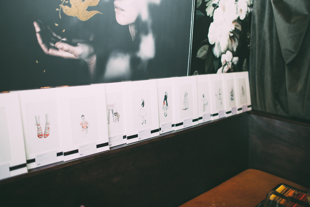 A few of my illustrations lining the wall and waiting to go home with each guest!