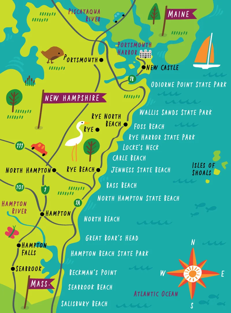 Illustrated map of New Hampshire coast by Nate Padavick