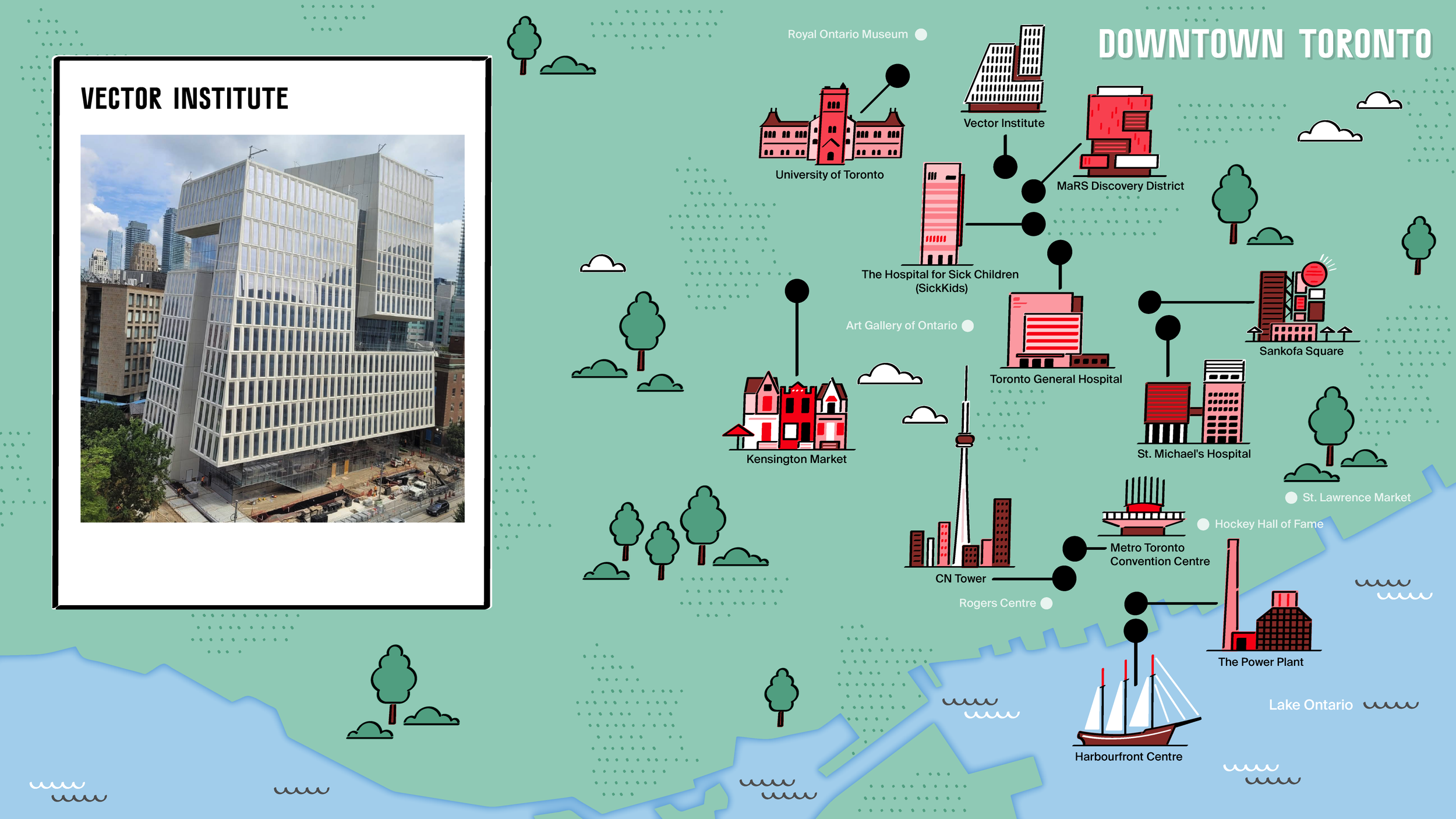  Illustrated map of Toronto landmark buildings 