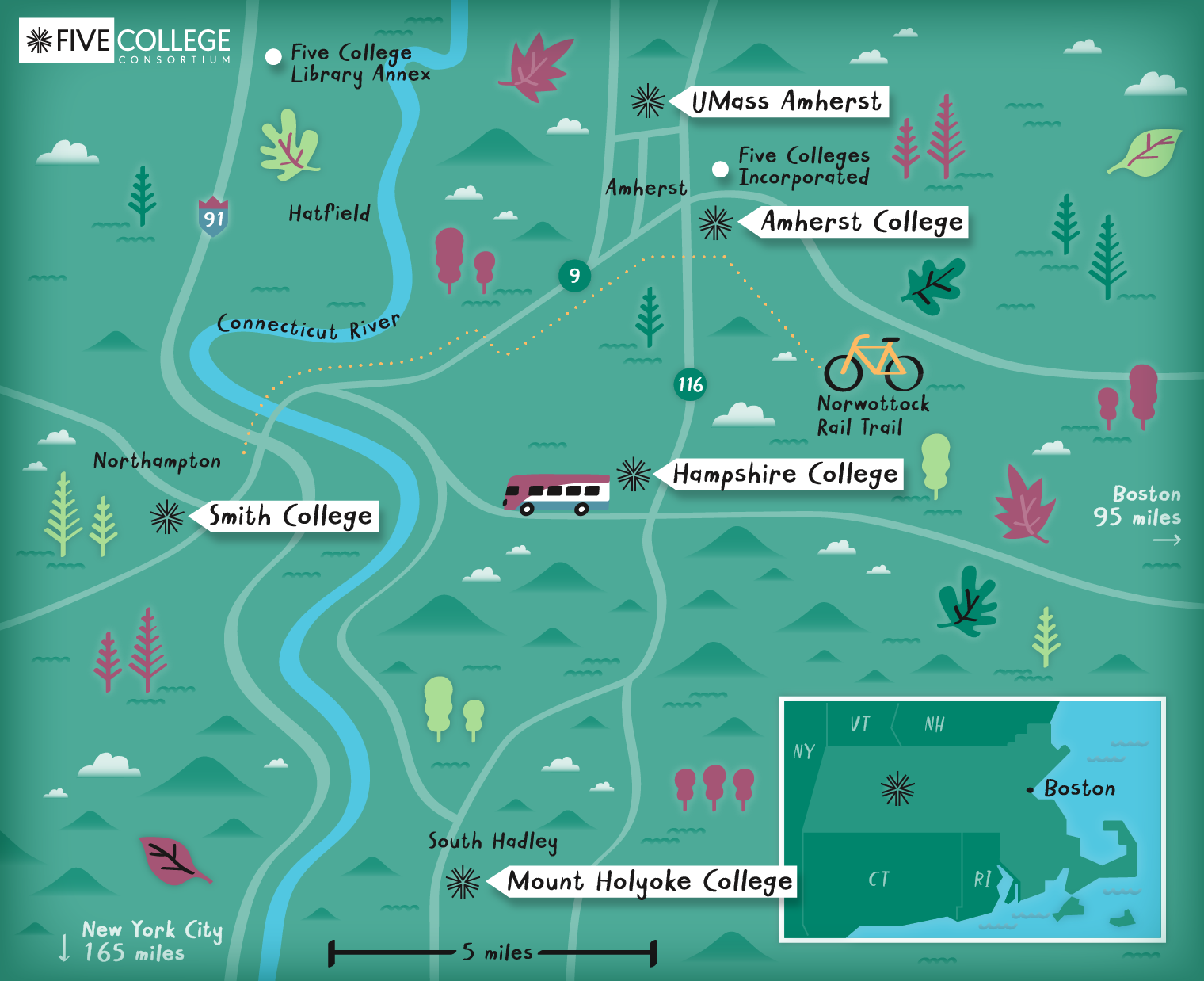  Illustrated map college network in Massachusetts by Nate Padavick 