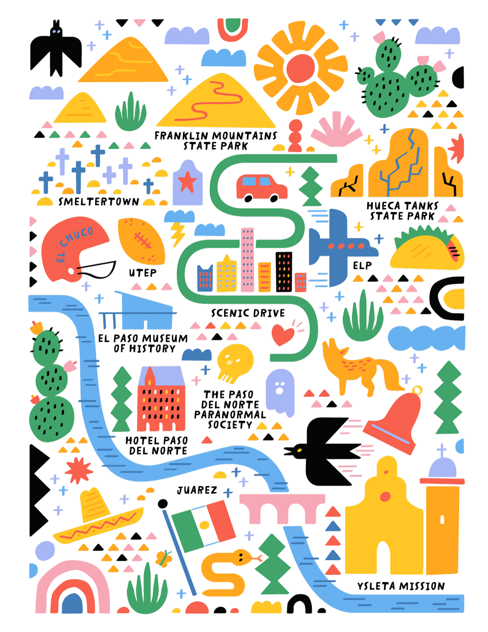  Illustrated map of El Paso, Texas by Nate Padavick 