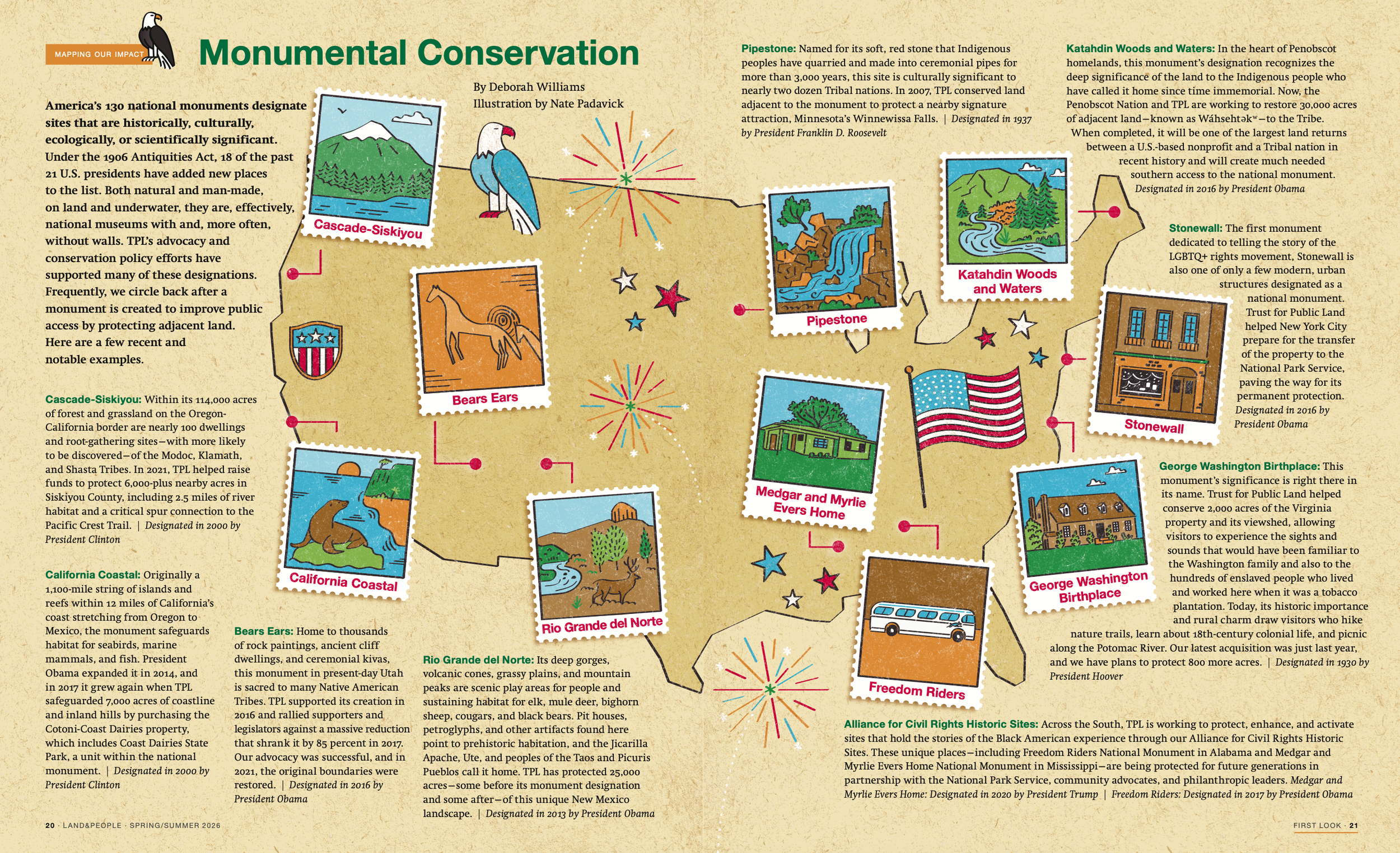  Illustrated map of 10 National Monuments in the US by Nate Padavick 