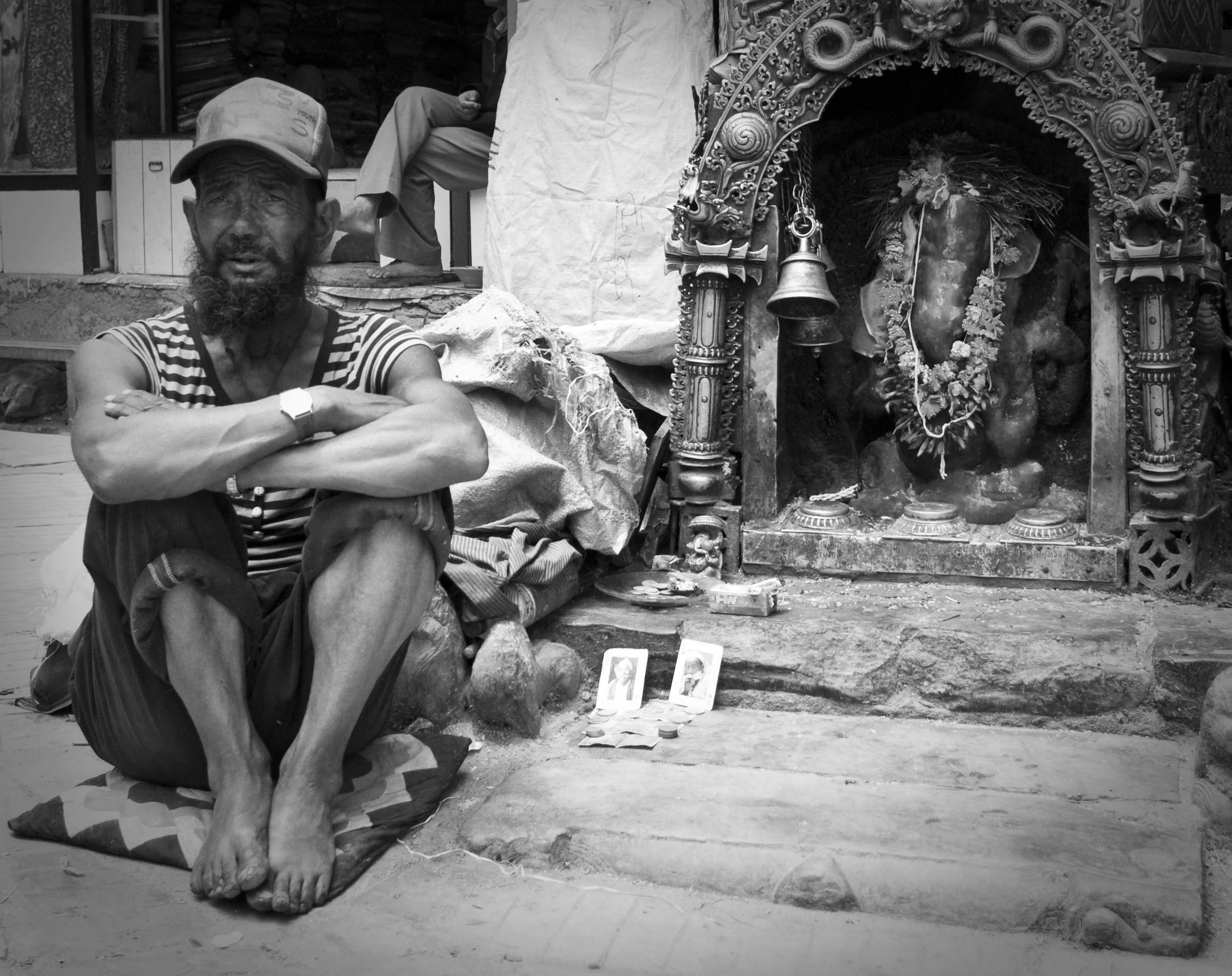 Kathmandu Man With Shrine