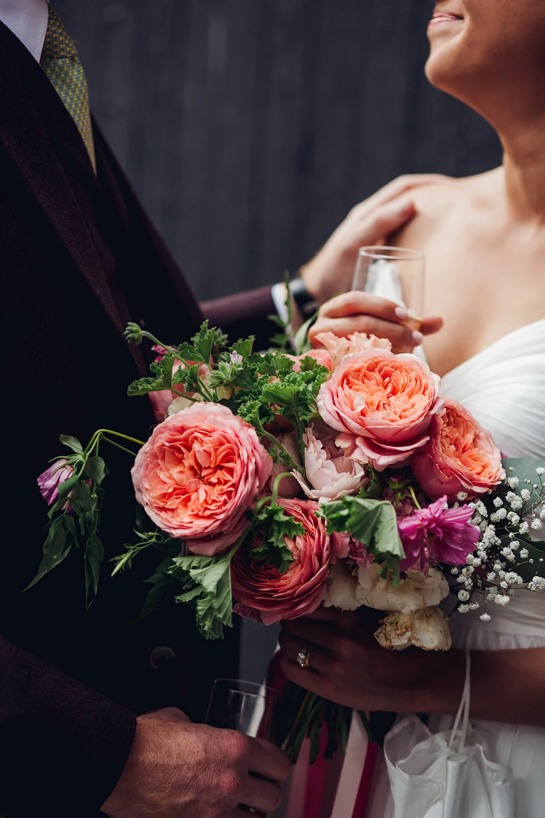 Shoreditch Culture Mix East London Wedding Couple Portrait - Rustic Large Colourful Flower Bouquet -  - Wedding Planner Dita Rosted Events