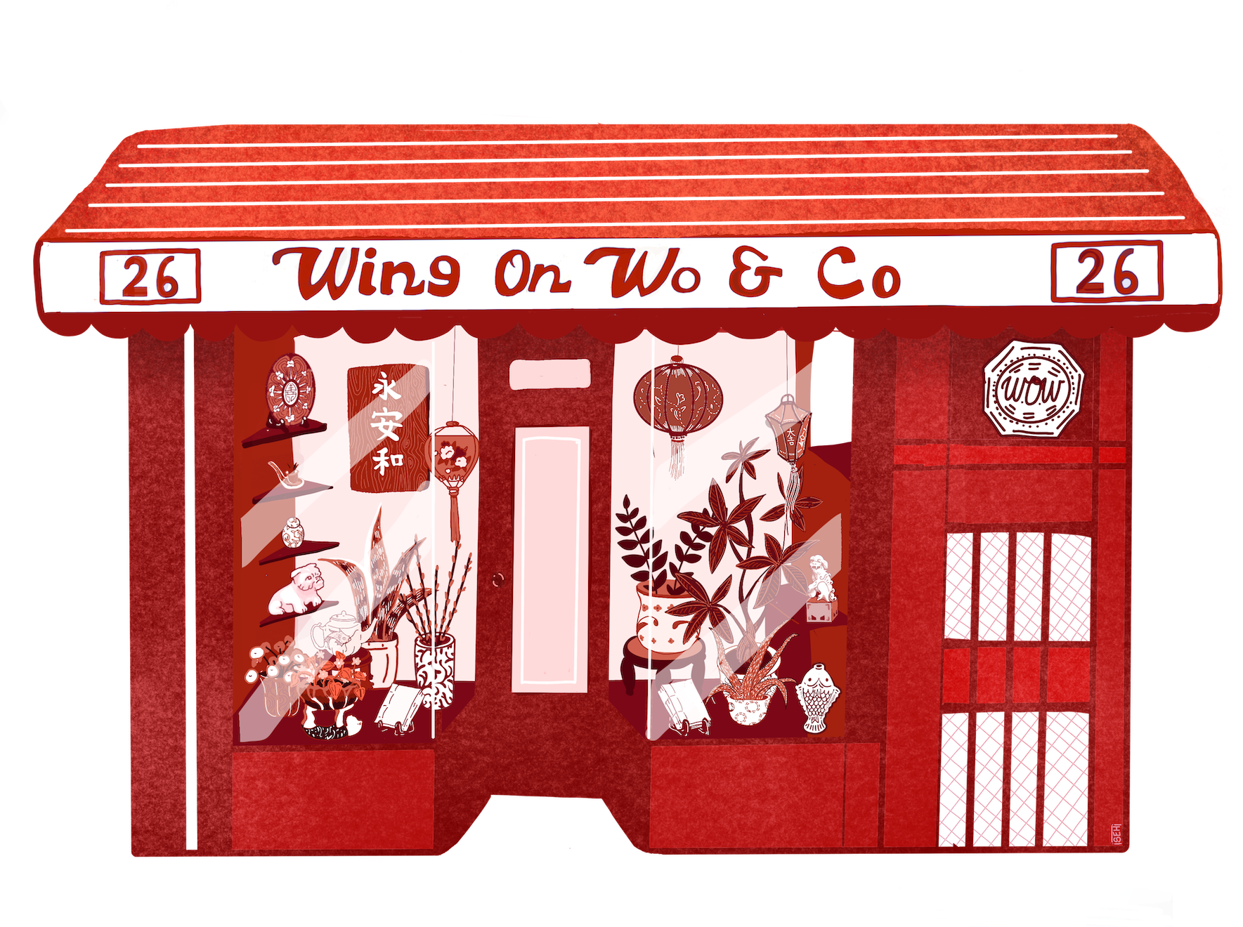  Storefront illustration of Wing on Wo, one of the oldest shops in NYC’s chinatown. Created custom for Wing on Wo to be used in the packaging of all orders placed online.    Client: Wing on Wo &amp; Co.  2020 