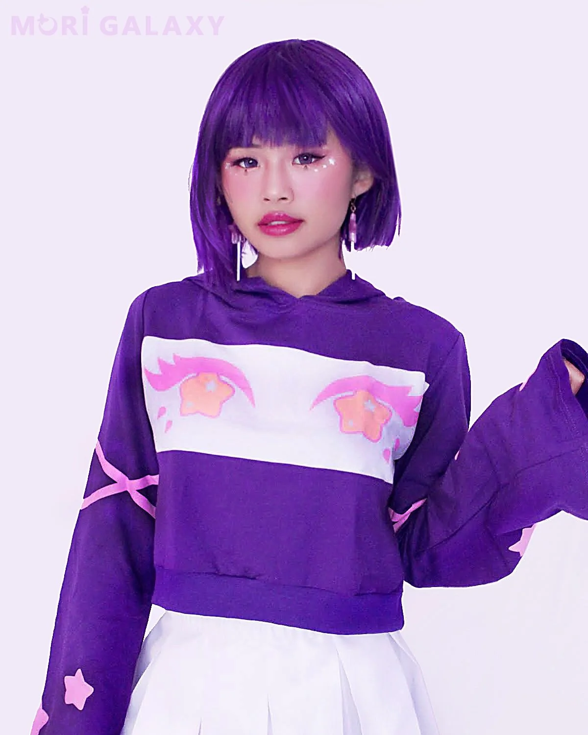 [Purple] Starry Eyes Hooded Crop sweater