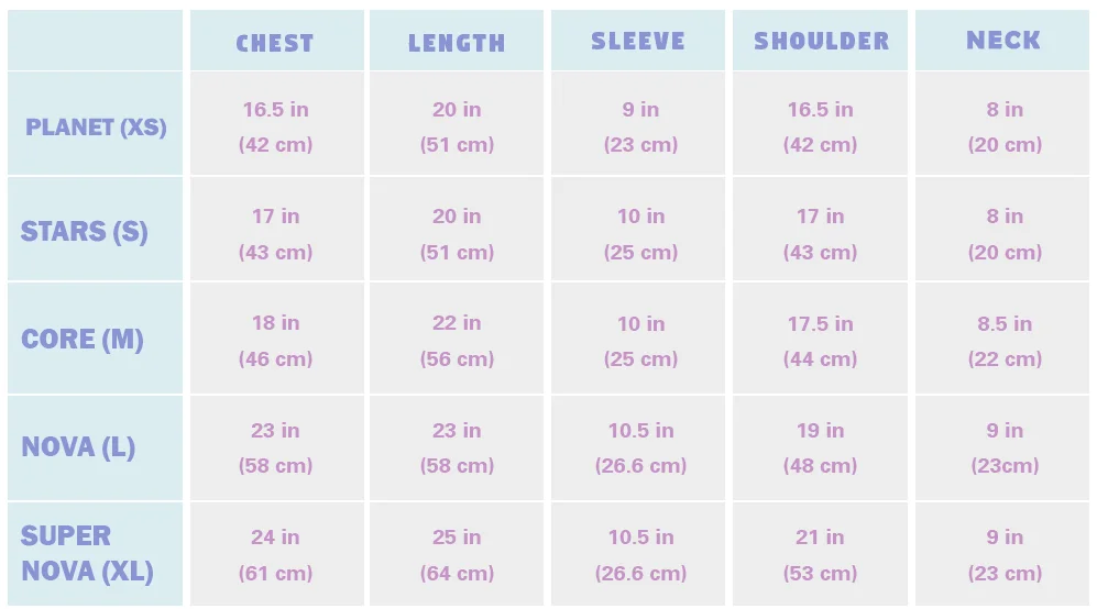 Sizes are measured with apparel laying flat.