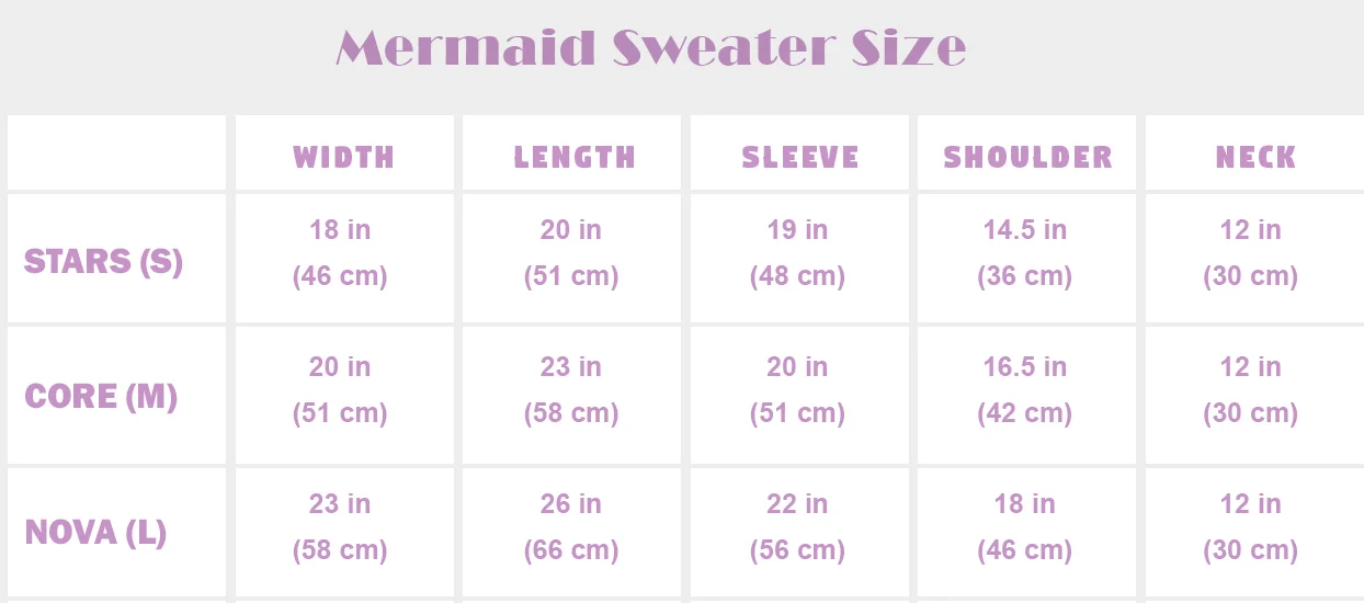 Mermaid Sweater Sizes