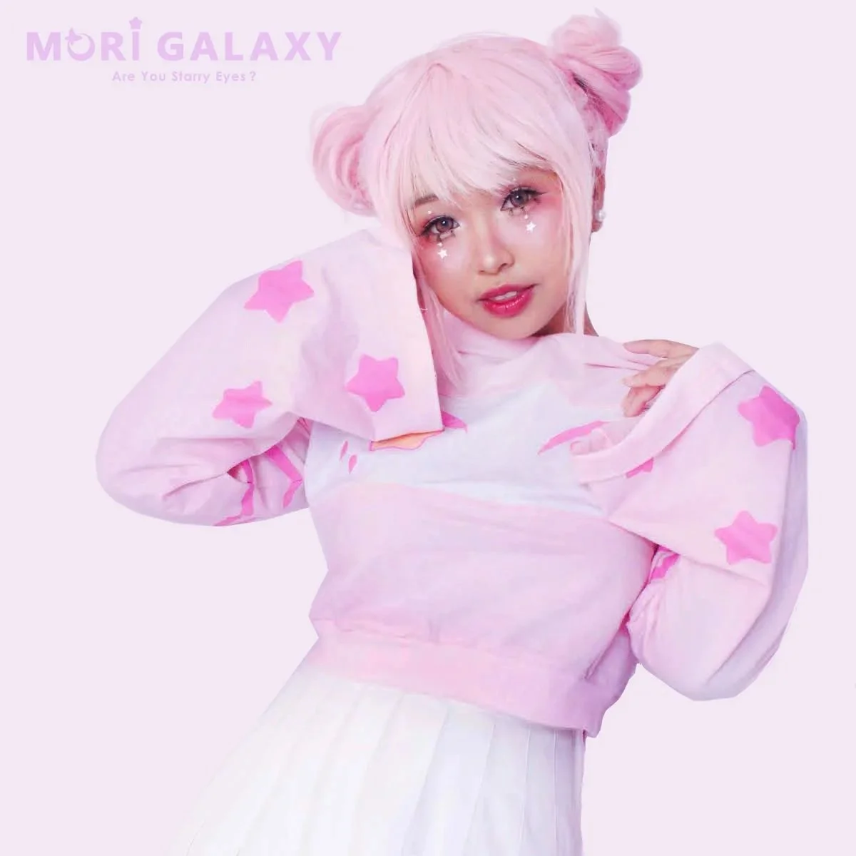 [Pink] Starry Eyes Hooded Crop