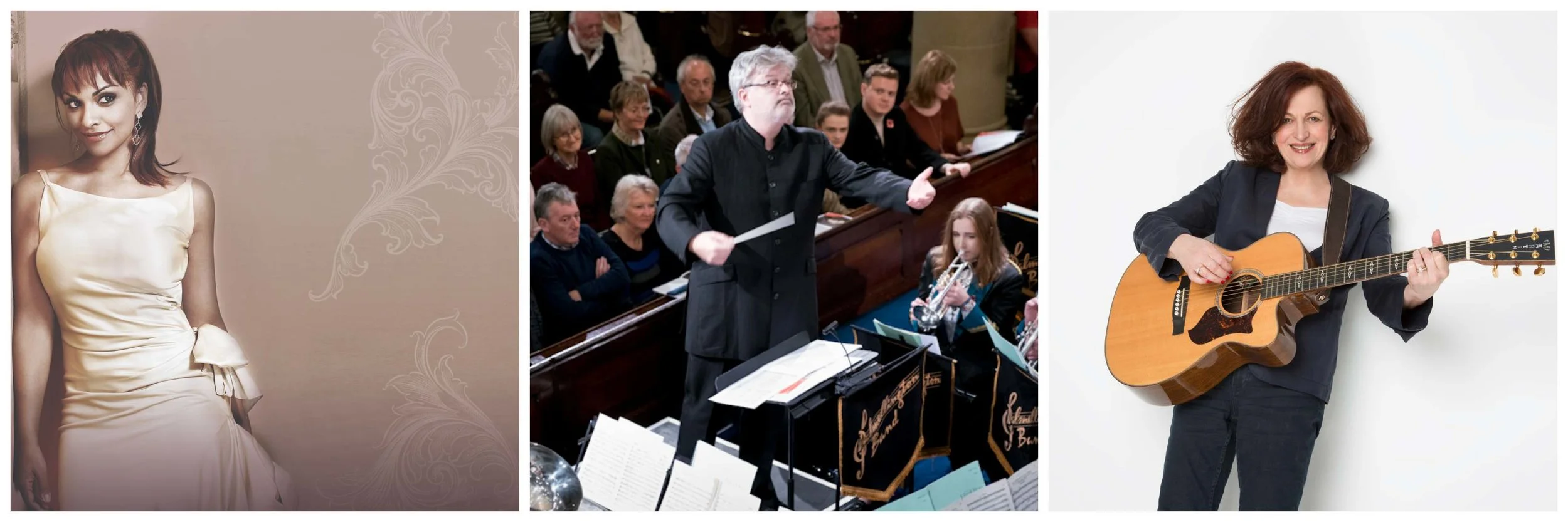 Images left to right: Danielle de Niese (c. Chris Dunlop), Sir James MacMillan (c. Robin Mitchell) and Barbara Dickson (c. Brian Aris)