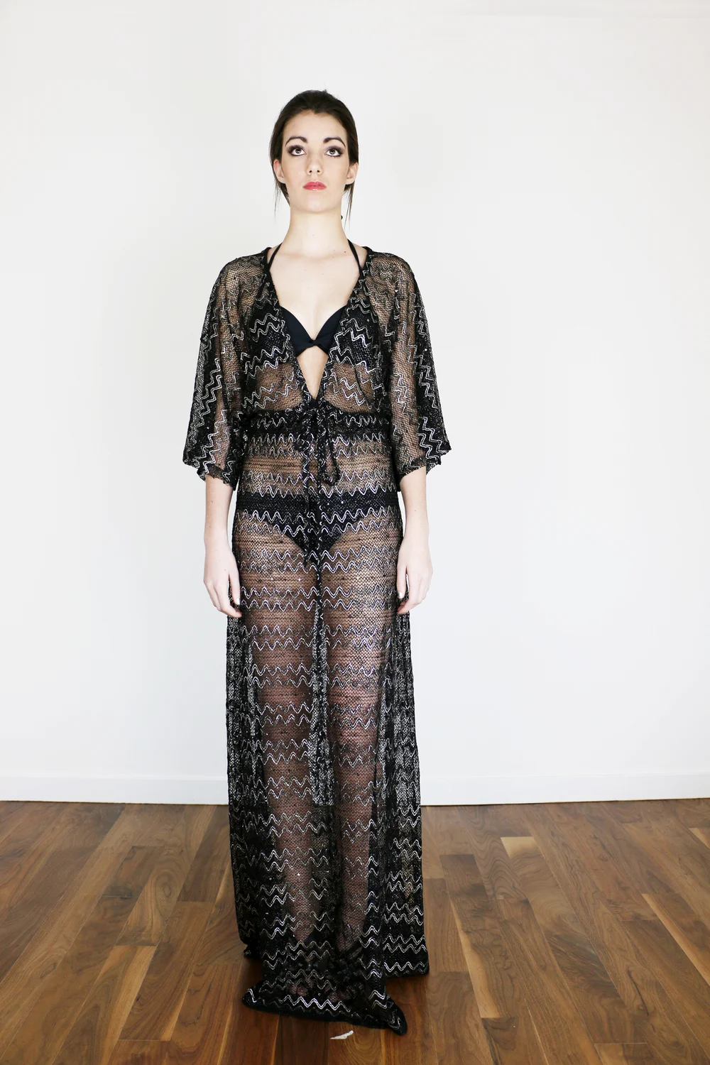 Black and Gold Mesh Cover-up  ALICIA JANESKO - CAFTANS AND RESORTWEAR