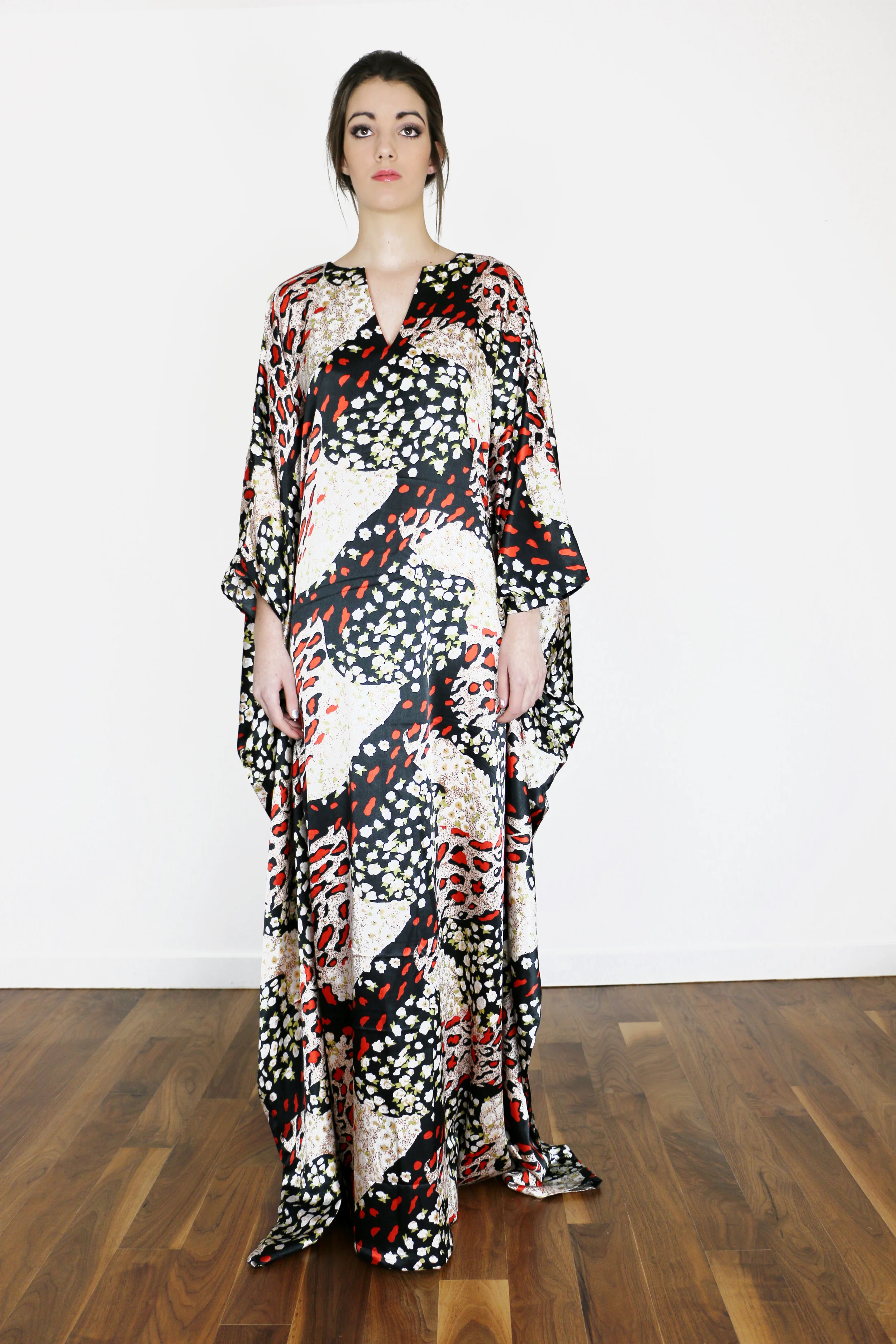Black, Cream and Red Satin Caftan