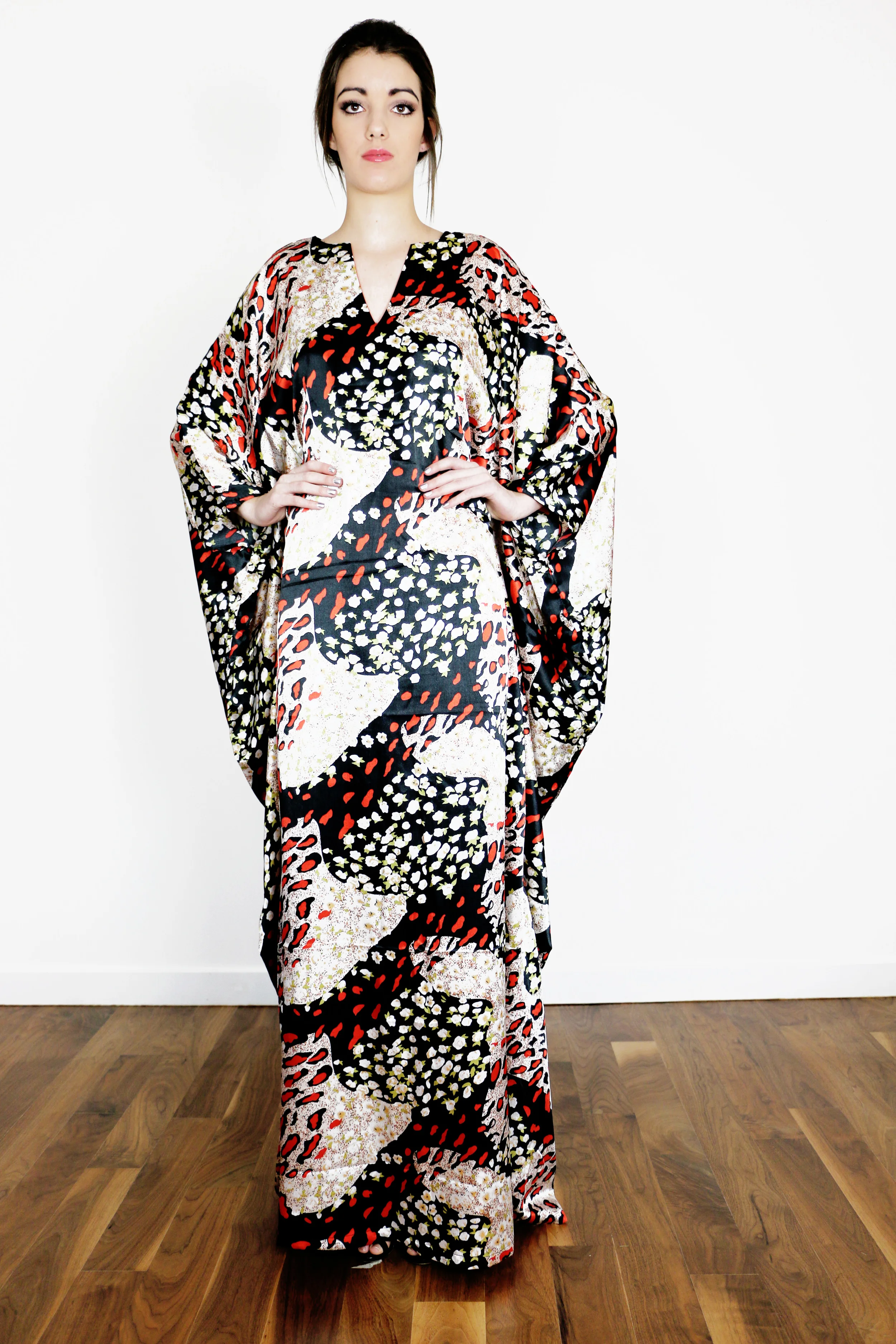 Black, Cream and Red Satin Caftan