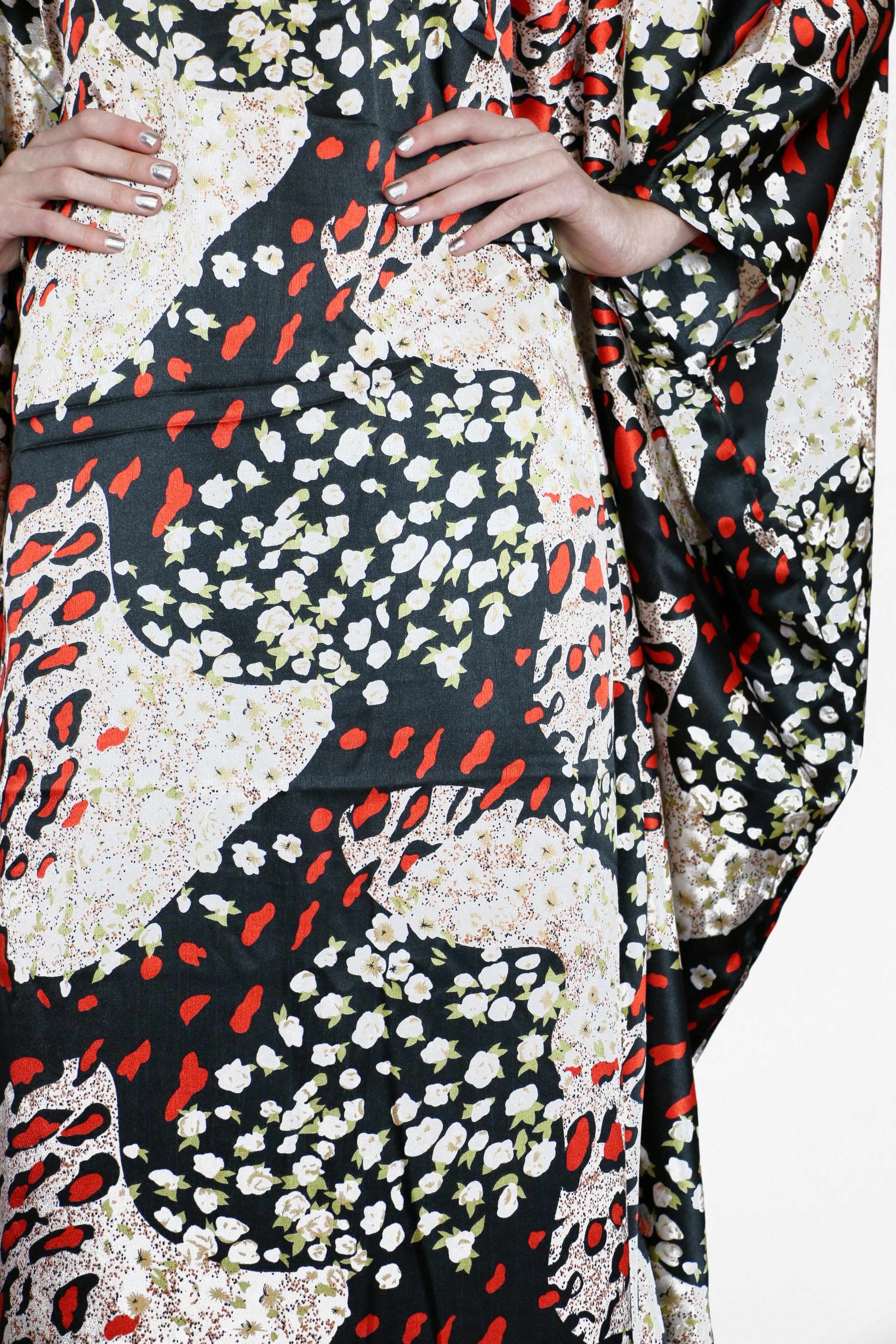 Black, Cream and Red Satin Caftan