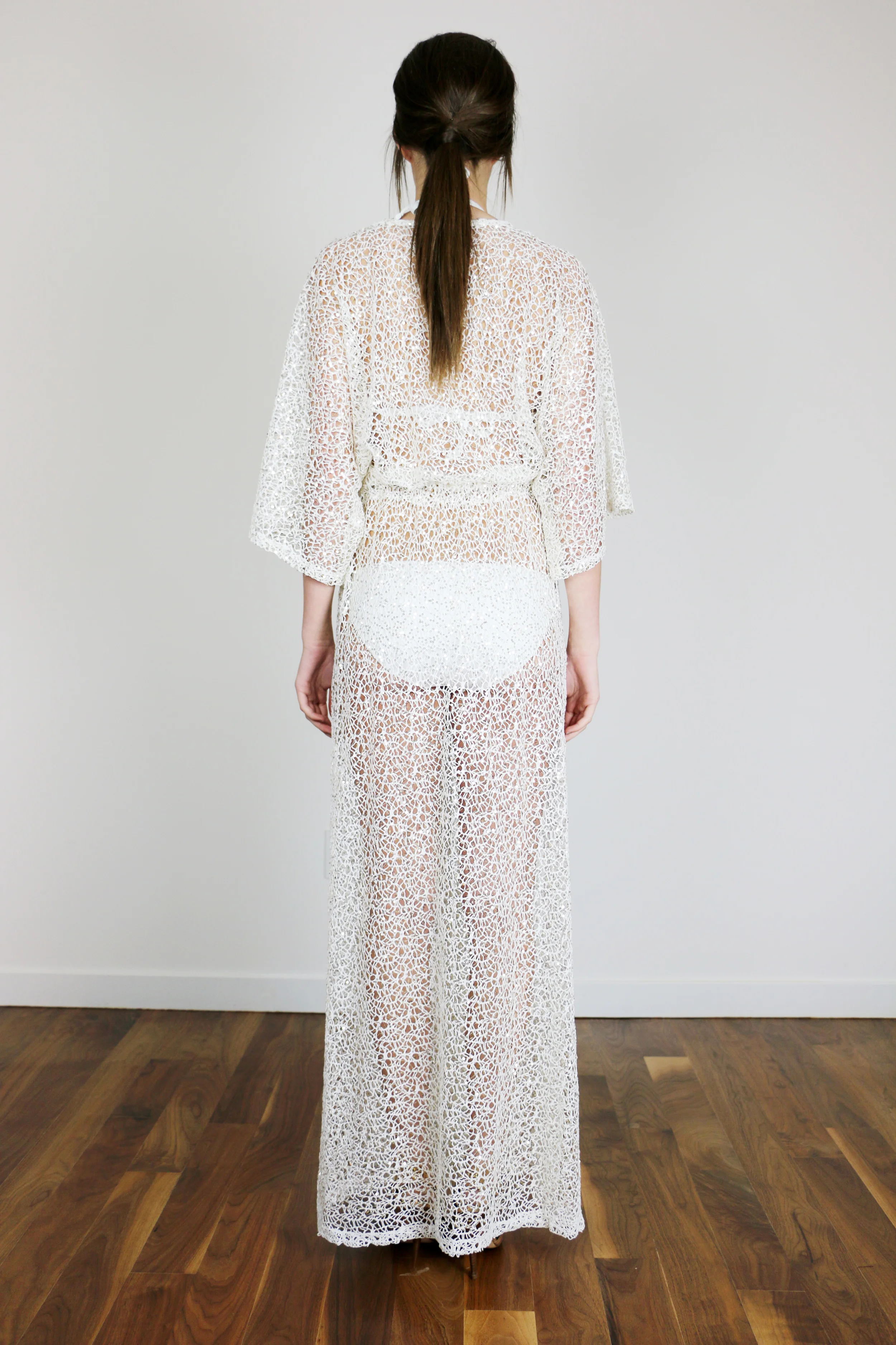 White Mesh Cover-up with Gold Sequins