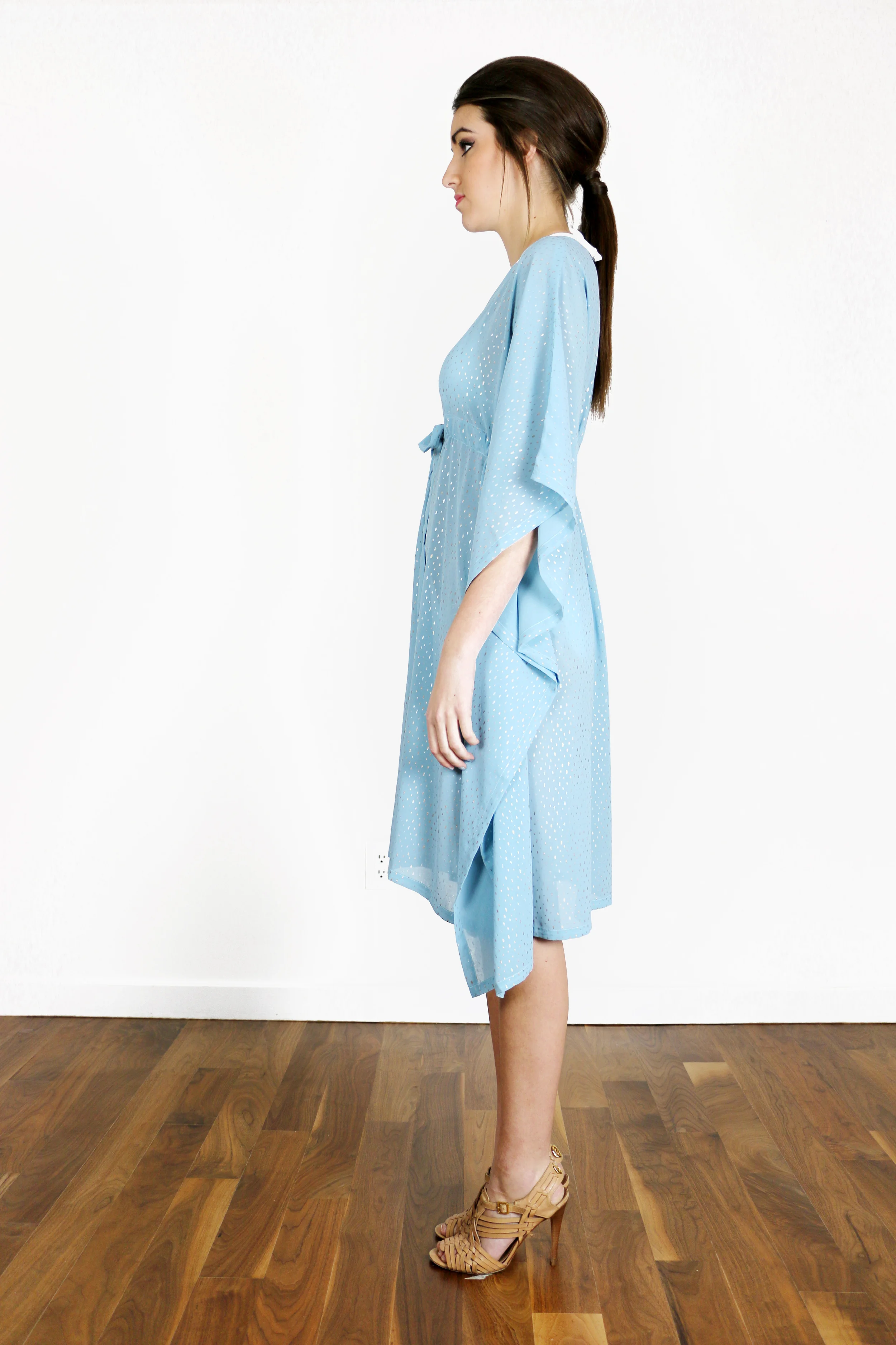 Blue Caftan with Gold and Silver Raindrop Pattern