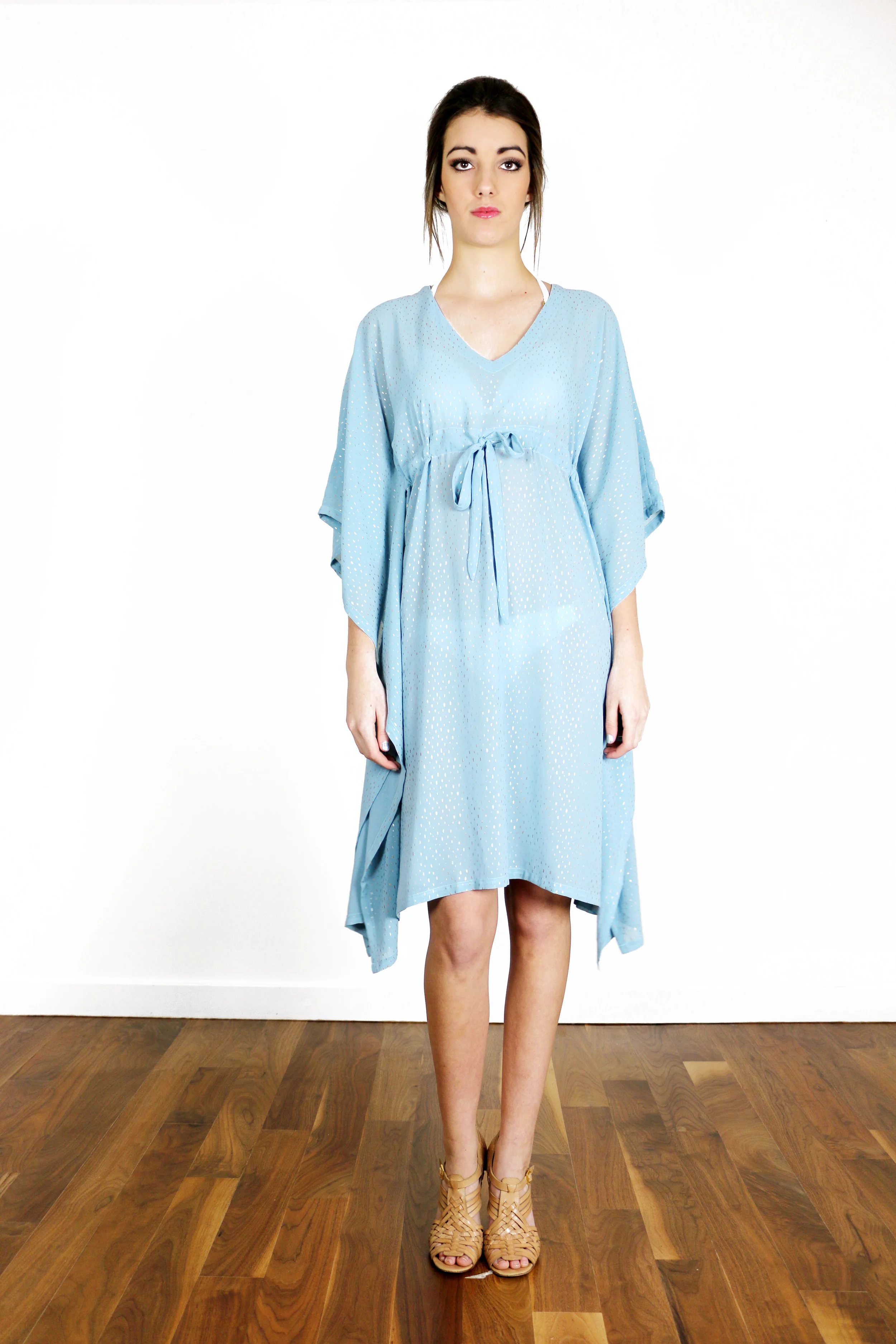 Blue Caftan with Gold and Silver Raindrop Pattern