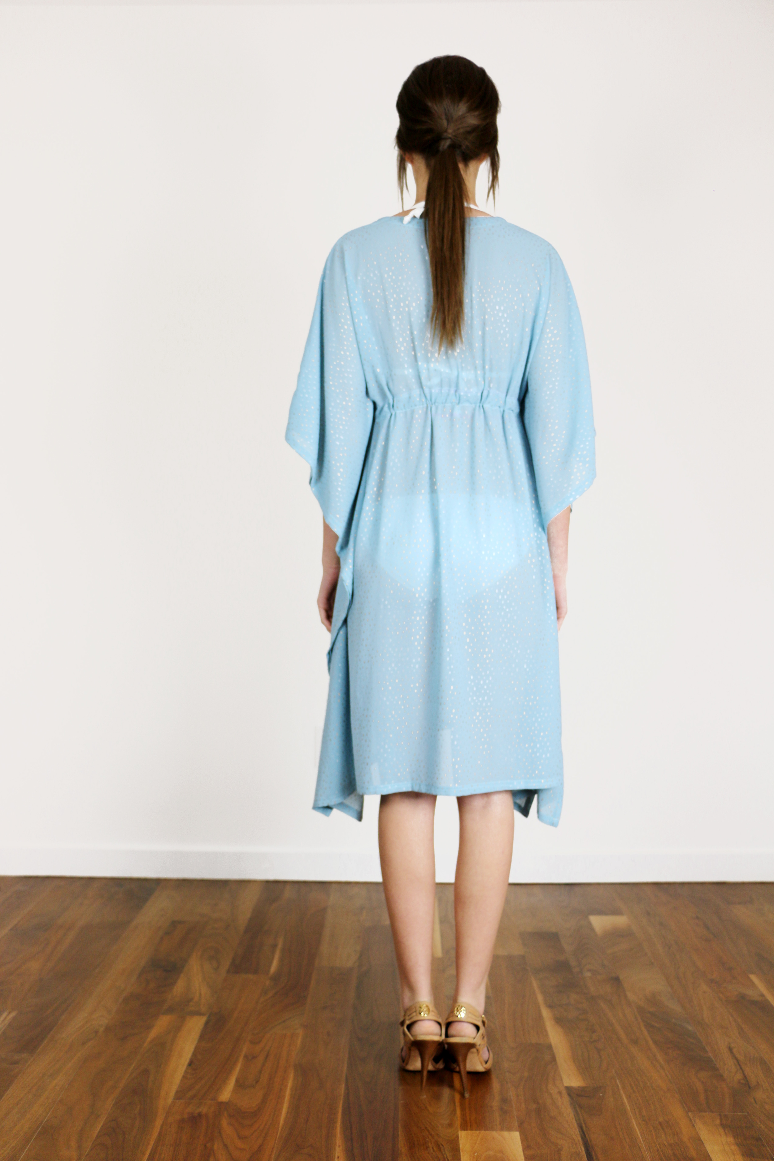 Blue Caftan with Gold and Silver Raindrop Pattern