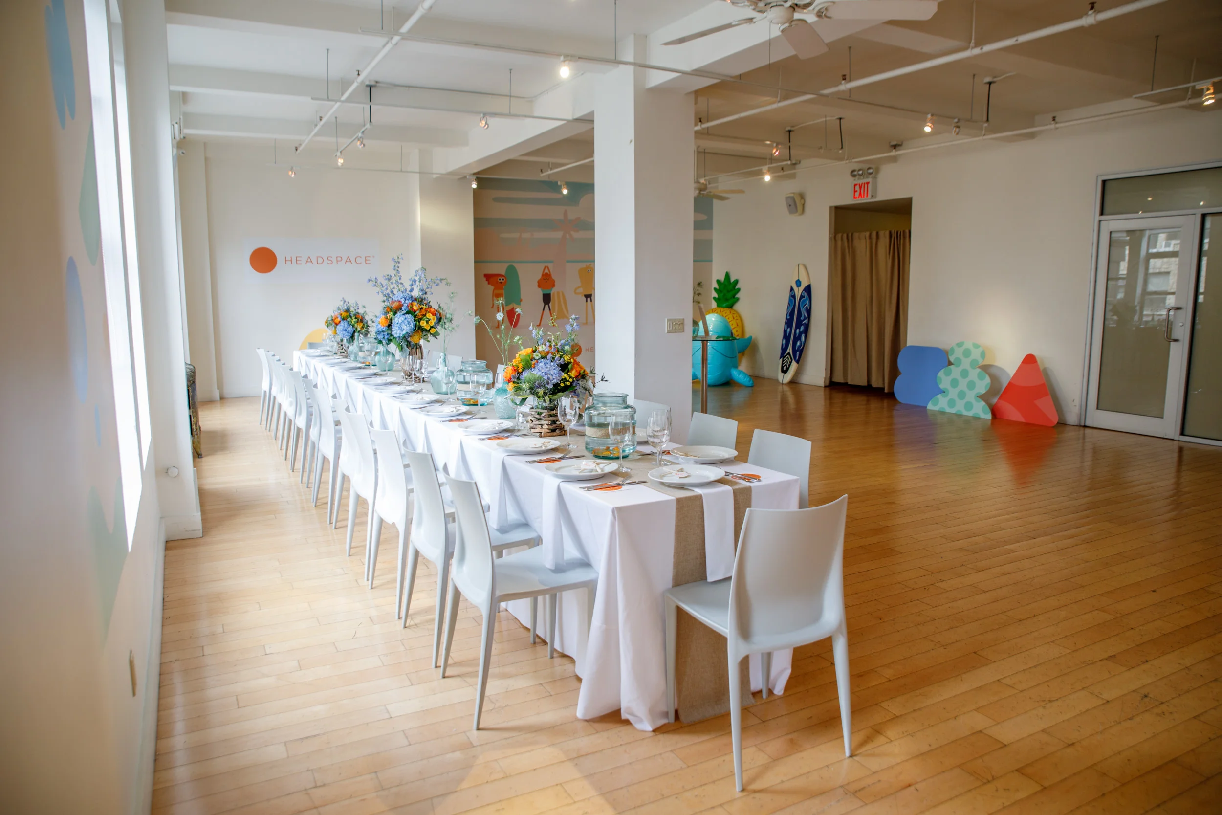 Surf’s up! A beach-themed luncheon hosted by Headspace with customized walls and props.