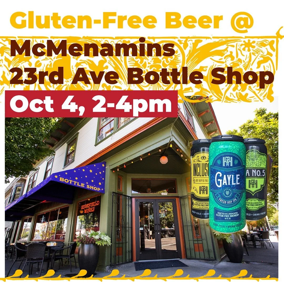 Gluten-free beer tasting at McMenamins Bottle Shop! 🍺✨
📅 Friday, Oct 4 | 🕑 2&ndash;4 PM
📍 McMenamins 23rd Ave Bottle Shop, Portland

We&rsquo;ll be pouring fresh Ground Breaker favorites &mdash; including fall seasonals like Gayle Fresh Hop IPA &