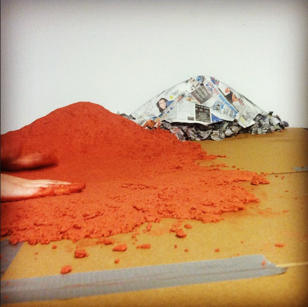 Desert made with sand, glue, and paint