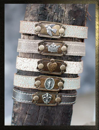 Stacker Plaque Cuff (Iron Cross w/ Stone, Weathered Brown Leather)