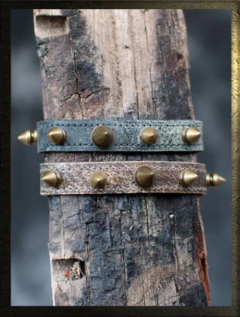 Stacker Cuff w/ Small Spikes (Weathered Black Leather)